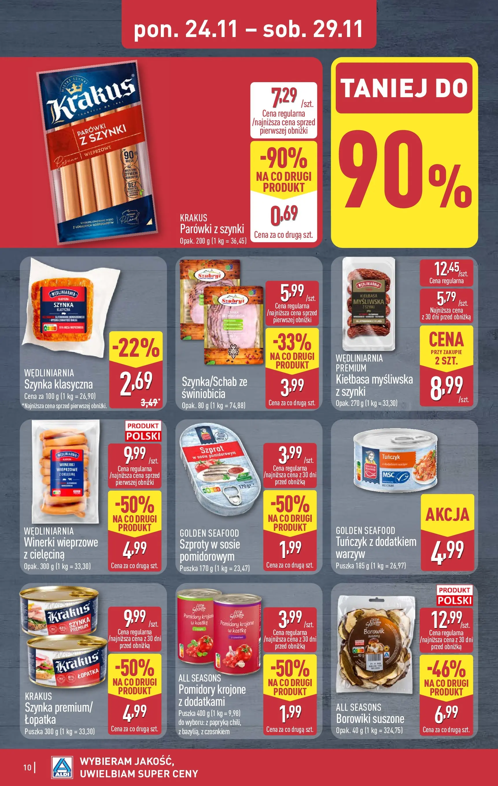 Aldi - Tydzień mega oszczędności w ALDI od 22.11.2025 - Ulotka PDF, promocje | Strona: 10 | Produkty: Kiełbasa, Myśliwska, Parówki, Papryka