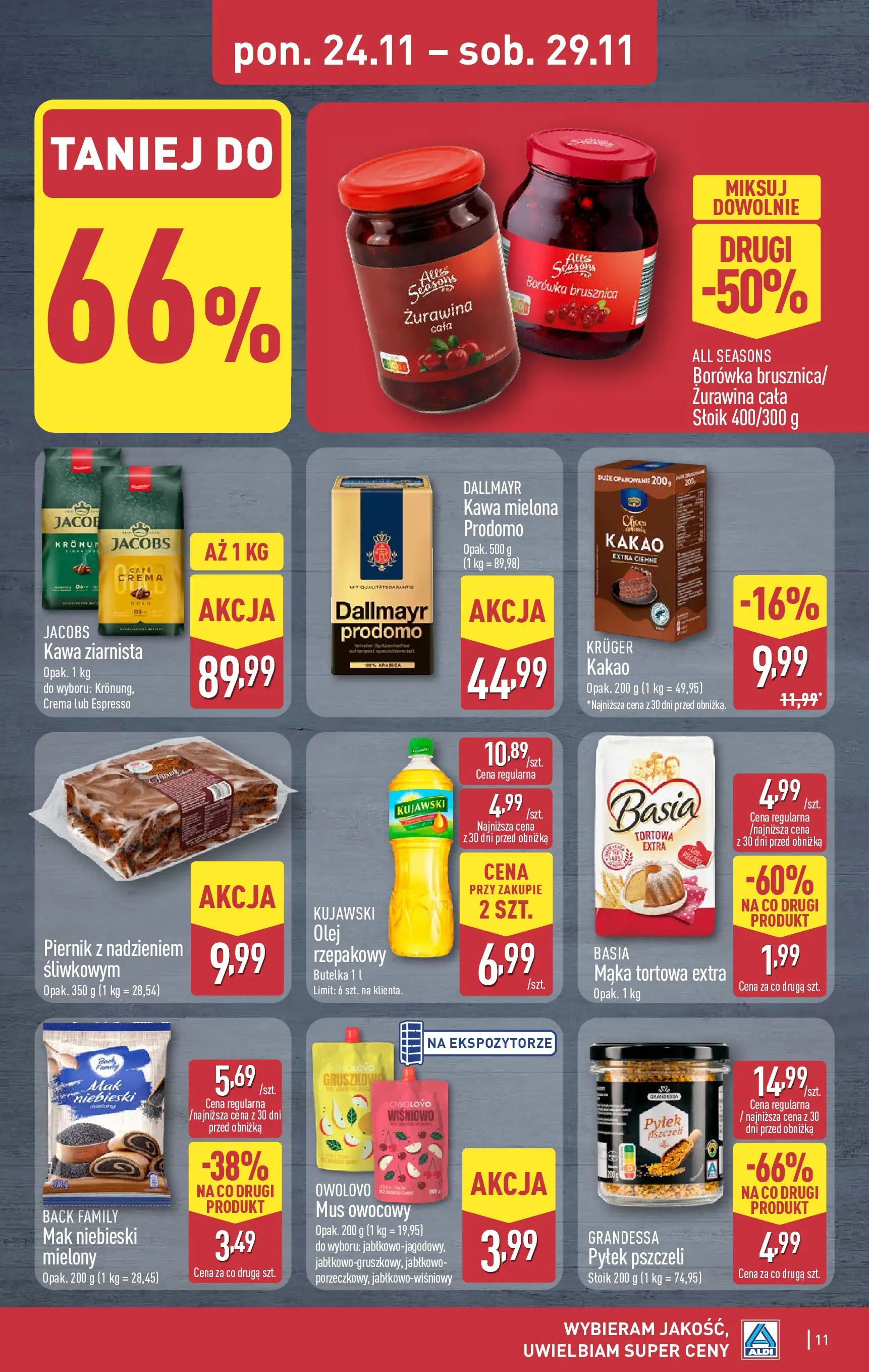 Aldi - Tydzień mega oszczędności w ALDI od 22.11.2025 - Ulotka PDF, promocje | Strona: 11 | Produkty: Kakao, Kawa ziarnista, Żurawina, Kawa
