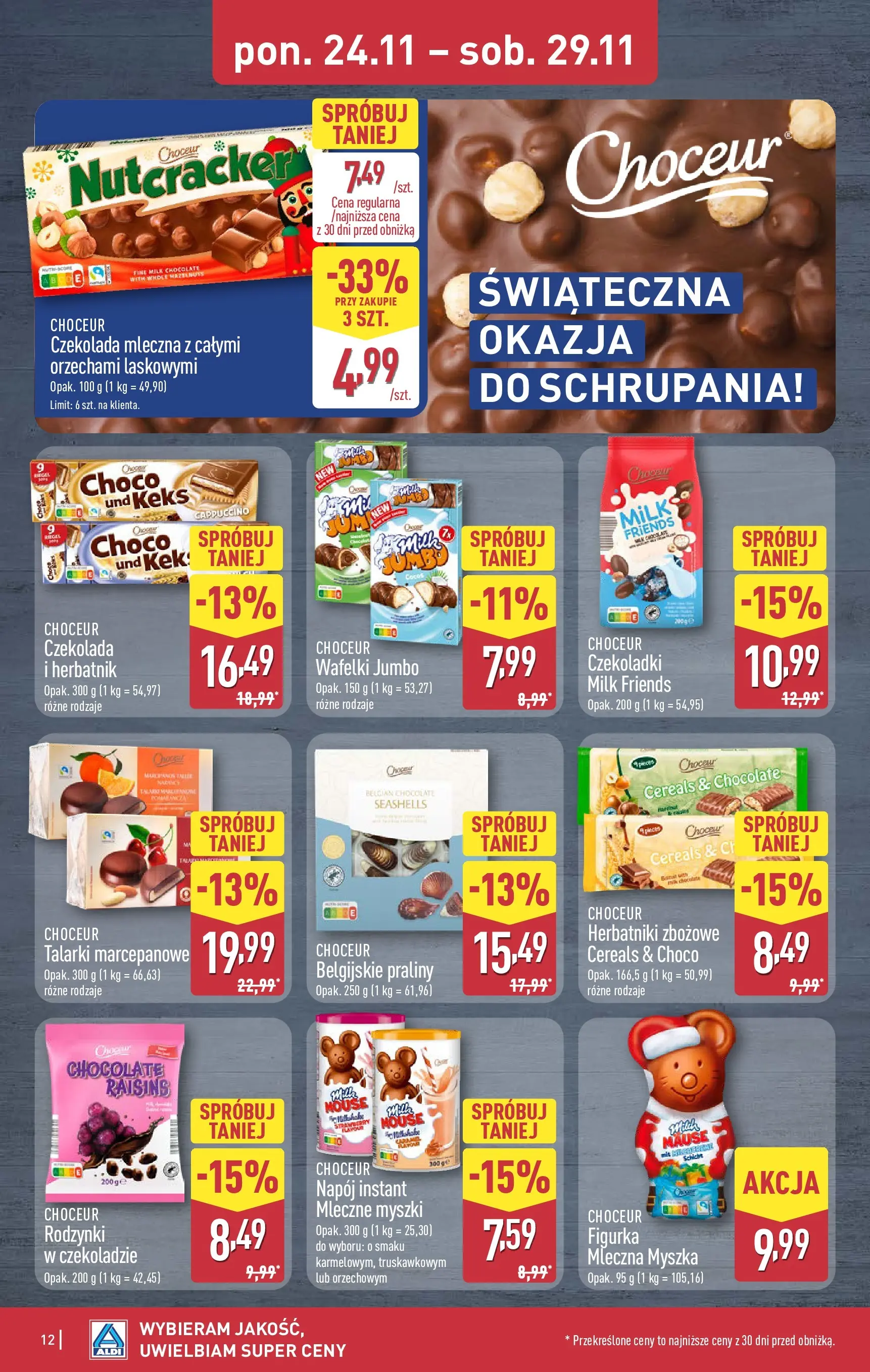 Aldi - Tydzień mega oszczędności w ALDI od 22.11.2025 - Ulotka PDF, promocje | Strona: 12 | Produkty: Czekoladki, Praliny, Cappuccino, Wafelki