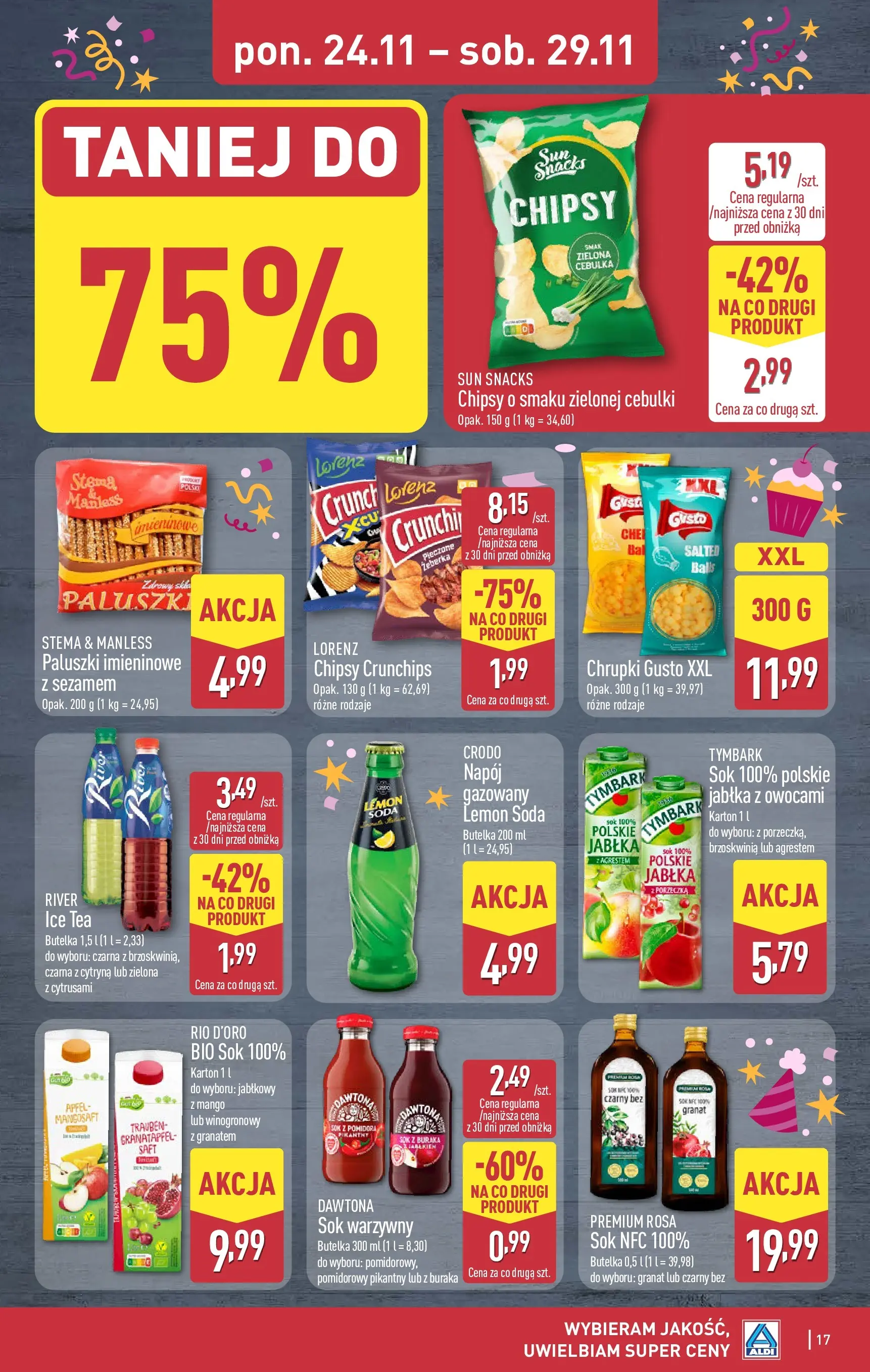 Aldi - Tydzień mega oszczędności w ALDI od 22.11.2025 - Ulotka PDF, promocje | Strona: 17 | Produkty: Brzoskwinia, Chipsy, Ice Tea, Paluszki