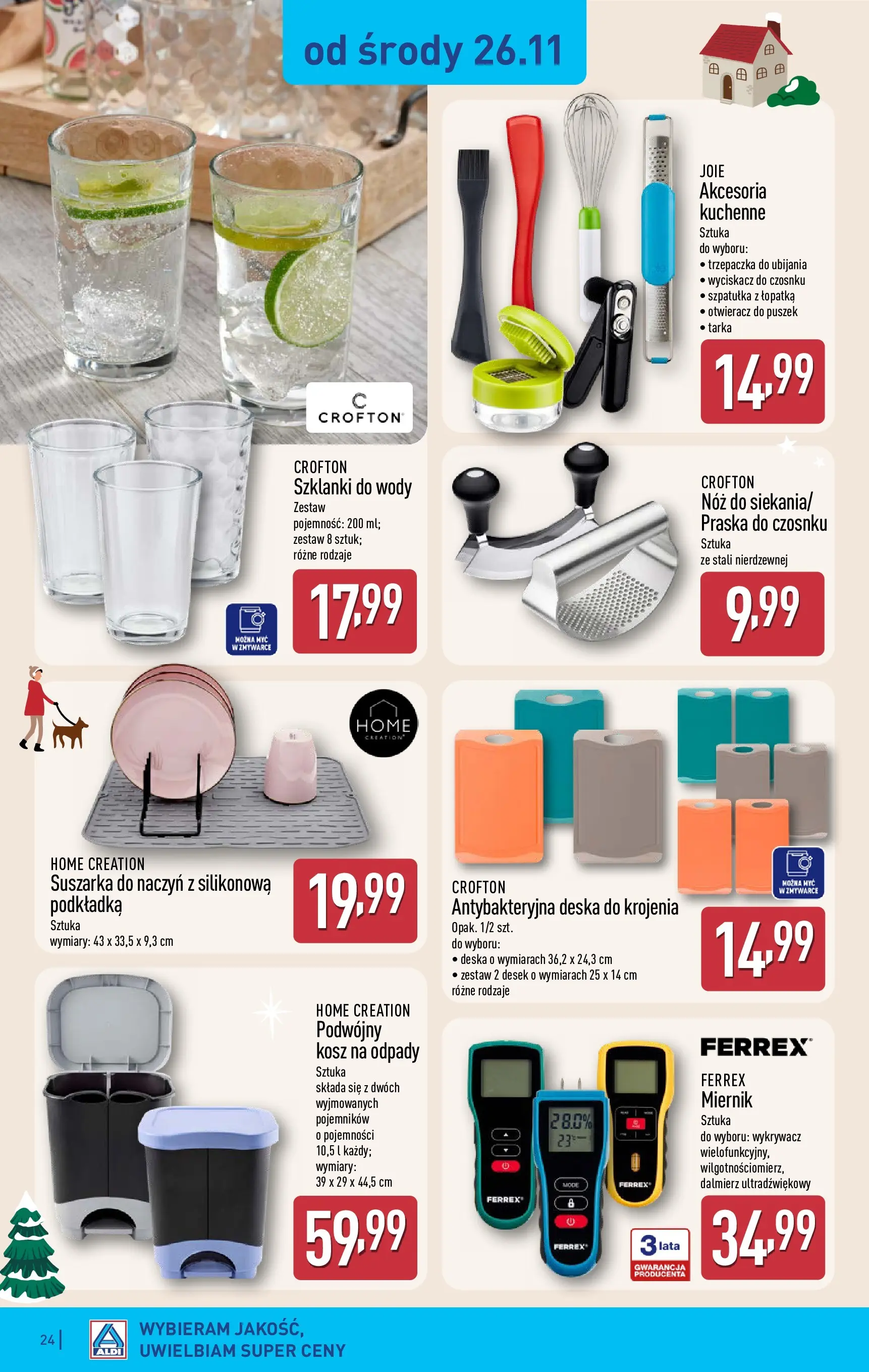 Aldi - Tydzień mega oszczędności w ALDI od 22.11.2025 - Ulotka PDF, promocje | Strona: 24 | Produkty: Suszarka, Trzepaczka, Kosz, Szklanki