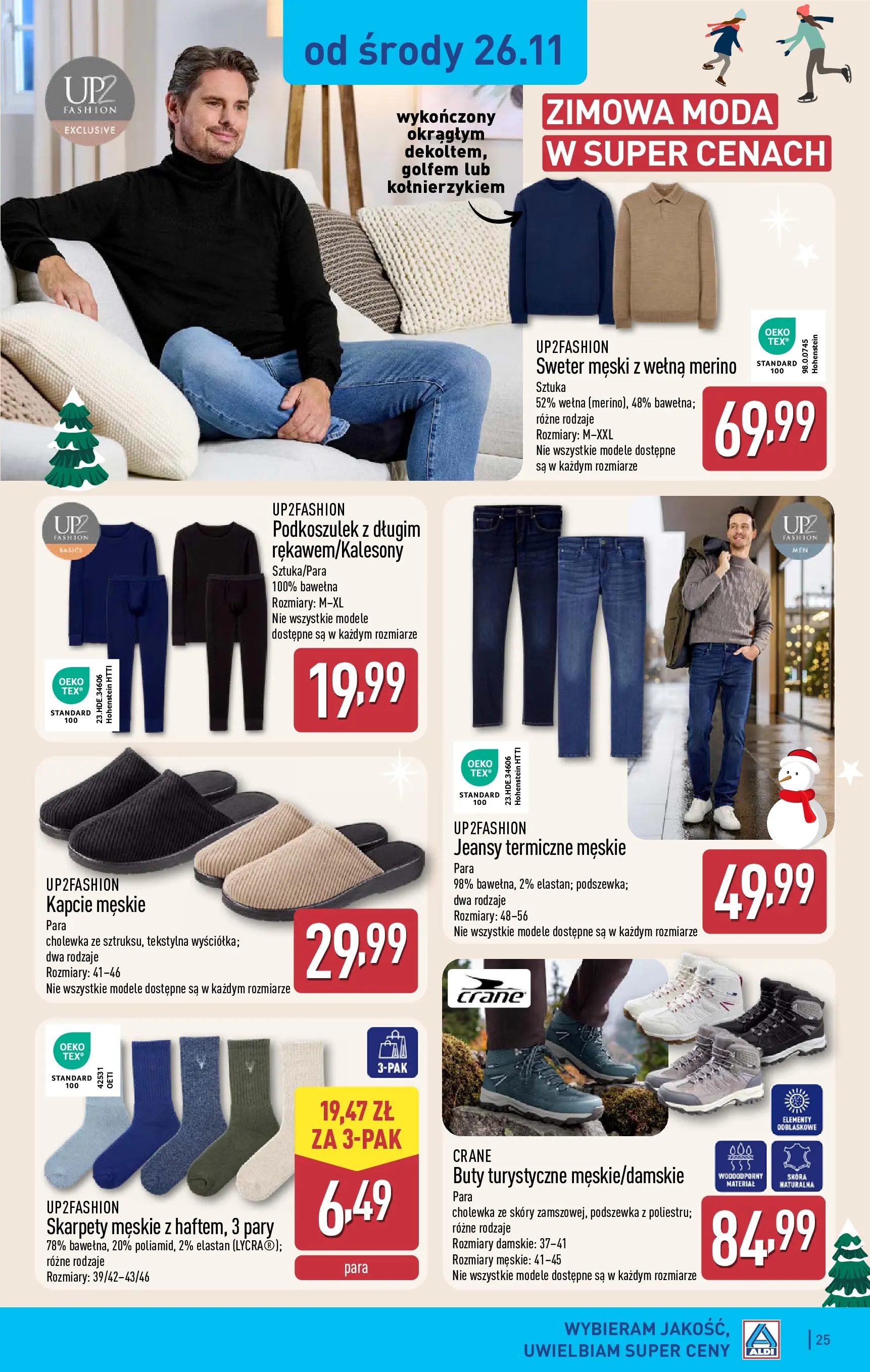 Aldi - Tydzień mega oszczędności w ALDI od 22.11.2025 - Ulotka PDF, promocje | Strona: 25 | Produkty: Sweter, Buty, Kapcie, Skarpety męskie