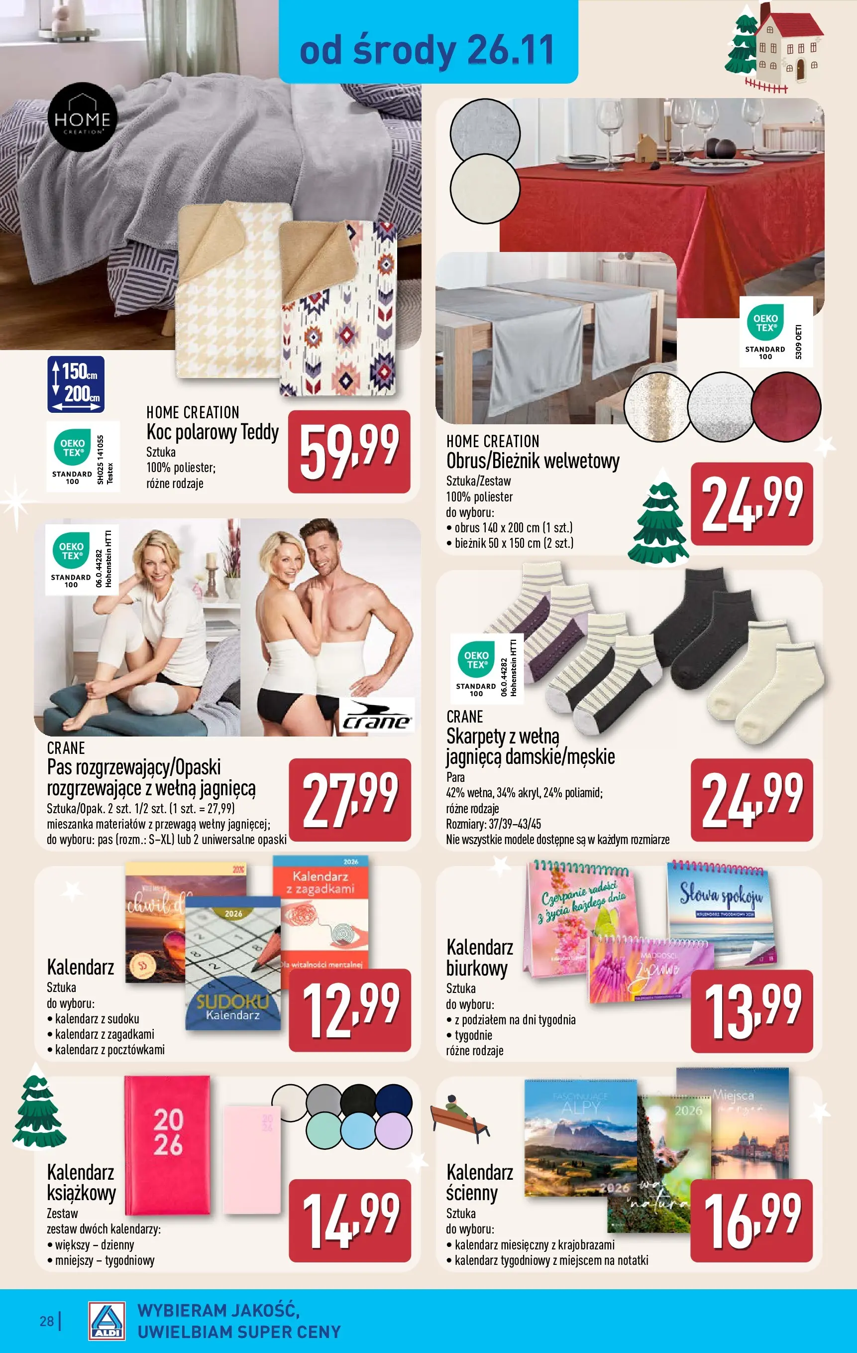 Aldi - Tydzień mega oszczędności w ALDI od 22.11.2025 - Ulotka PDF, promocje | Strona: 28 | Produkty: Skarpety, Kalendarz, Koc