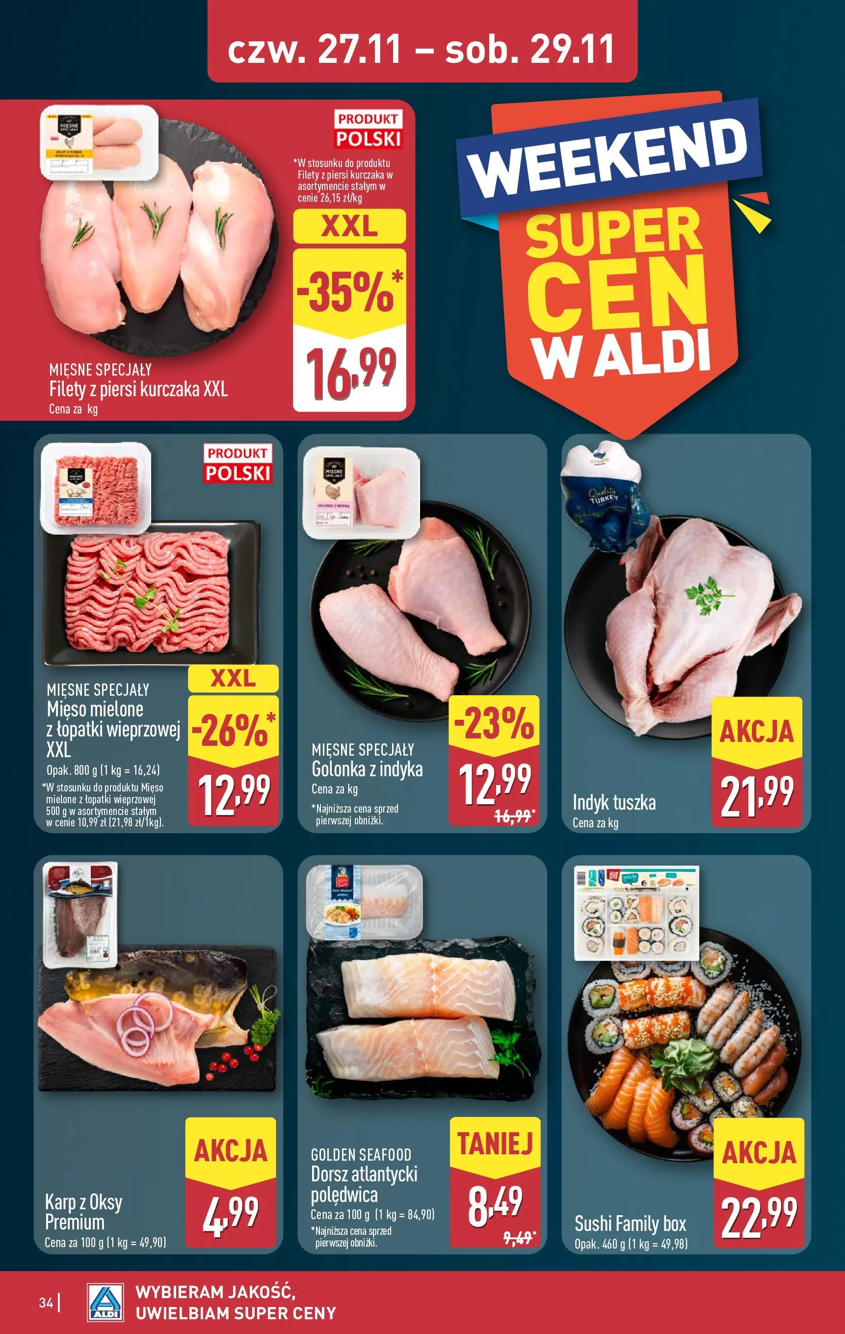 Aldi - Tydzień mega oszczędności w ALDI od 22.11.2025 - Ulotka PDF, promocje | Strona: 34 | Produkty: Dorsz atlantycki, Mięso mielone, Karp, Dorsz