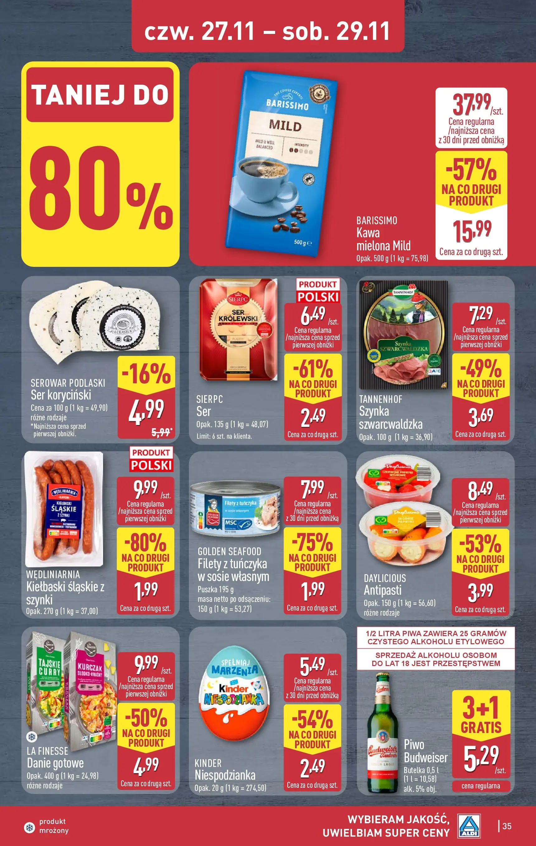 Aldi - Tydzień mega oszczędności w ALDI od 22.11.2025 - Ulotka PDF, promocje | Strona: 35 | Produkty: Kurczak, Kiełbaski, Kawa, Ser koryciński