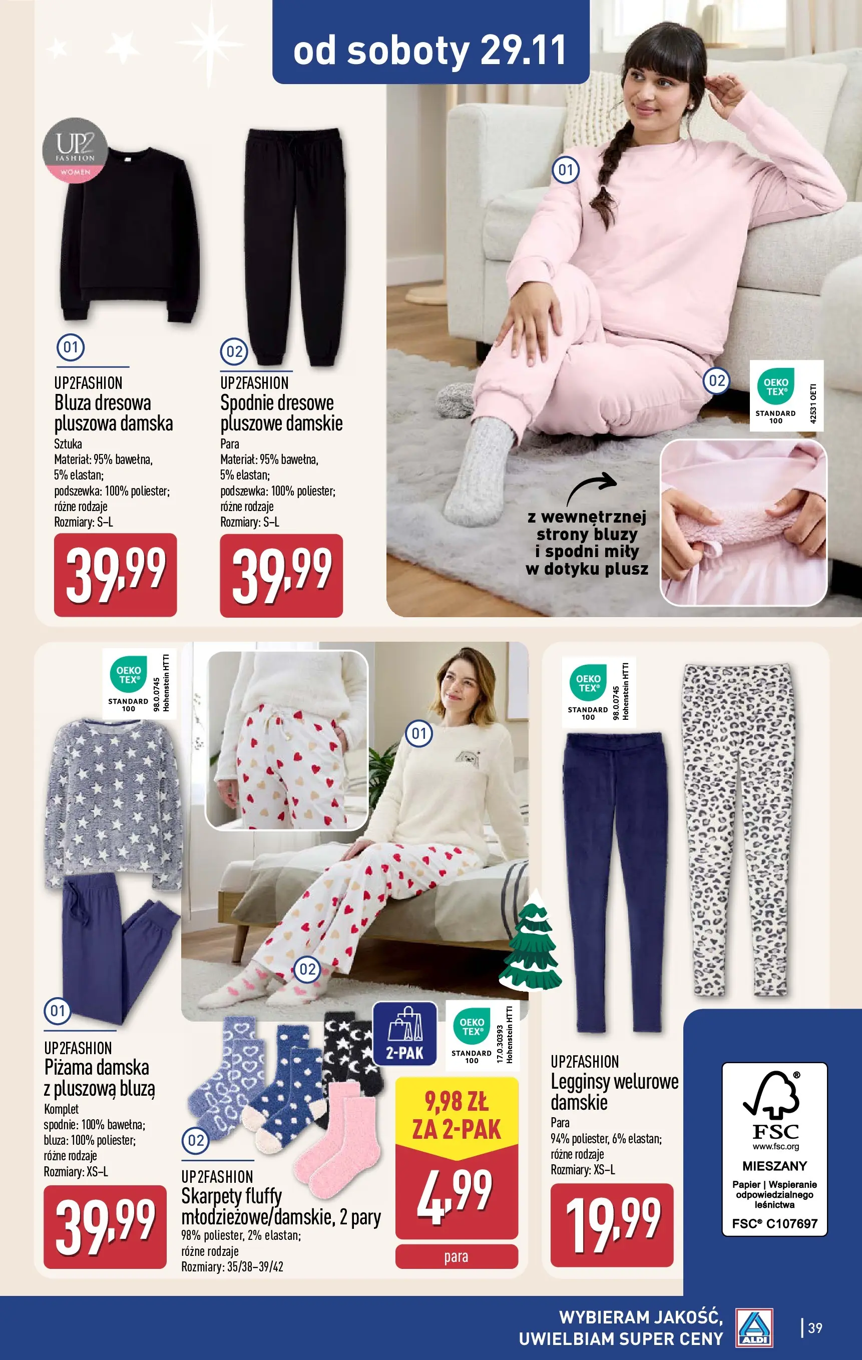 Aldi - Tydzień mega oszczędności w ALDI od 22.11.2025 - Ulotka PDF, promocje | Strona: 39 | Produkty: Spodnie, Skarpety, Piżama, Legginsy