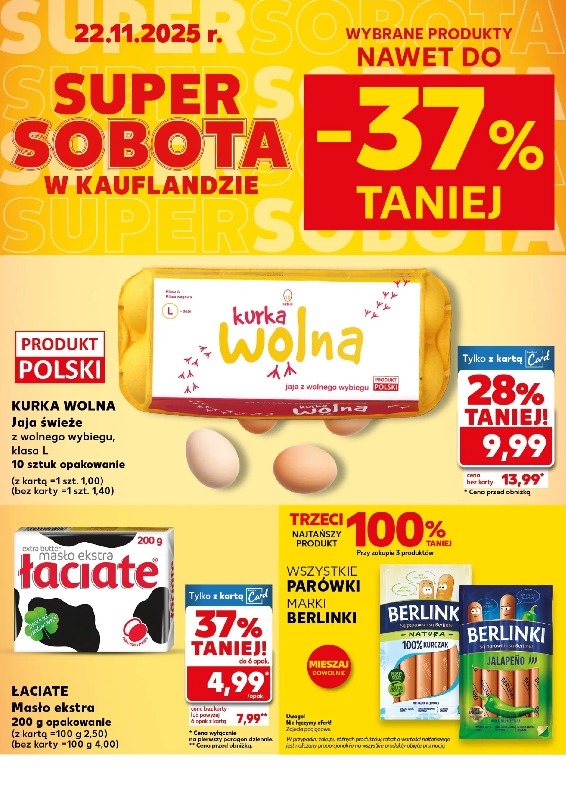 Kaufland gazetka - Super Sobota od 22.11.2025 - od jutra PDF | Strona: 2 | Produkty: Kurczak, Parówki, Masło, Jaja