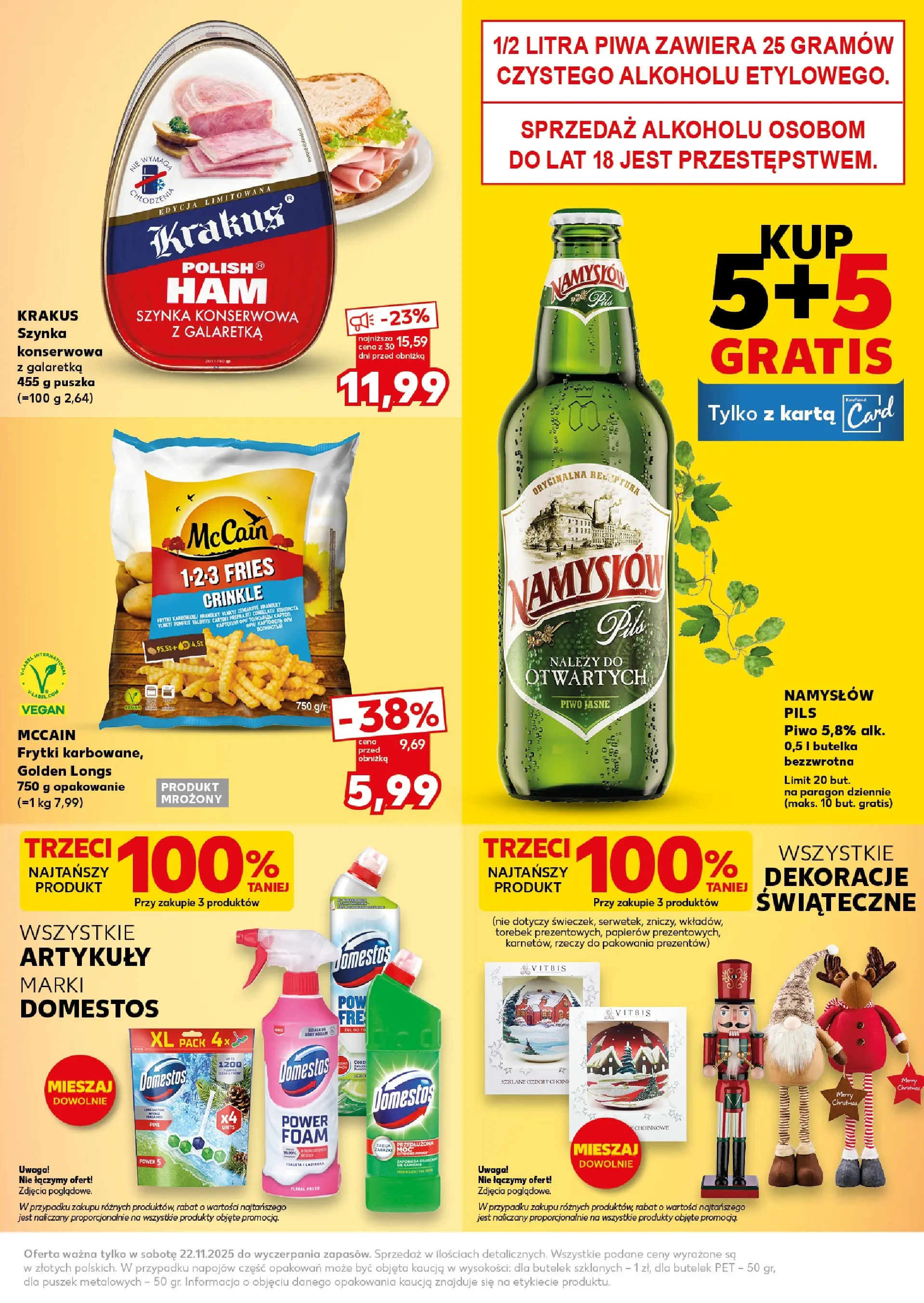 Kaufland gazetka - Super Sobota od 22.11.2025 - od jutra PDF | Strona: 3 | Produkty: Karta, Szynka, Piwo, Frytki