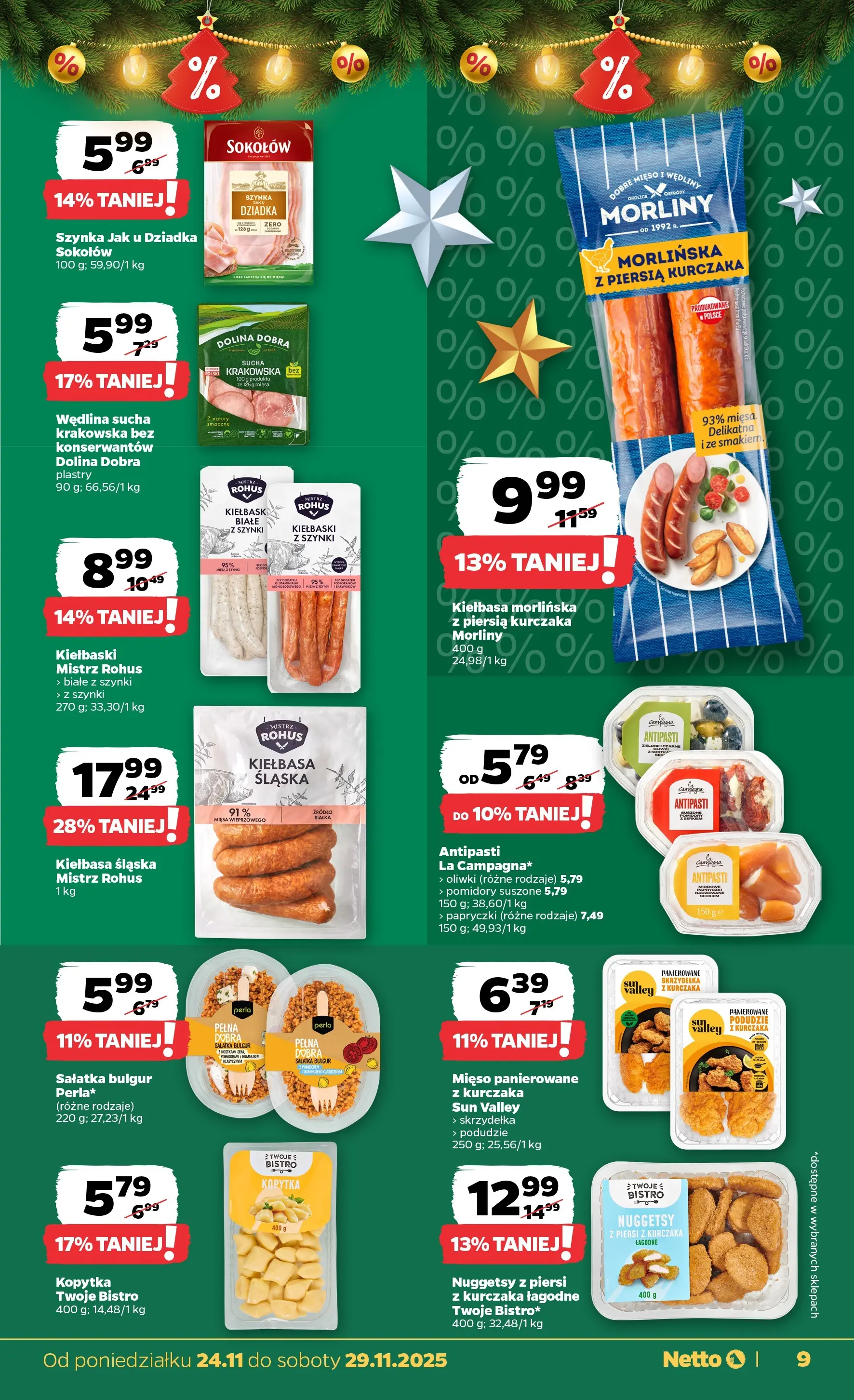 Netto - NETTO T48A ważne do 29.11 od 23.11.2025 - Aktualne promocje | Strona: 9 | Produkty: Kiełbasa, Skrzydełka z kurczaka, Sałatka bulgur, Bulgur