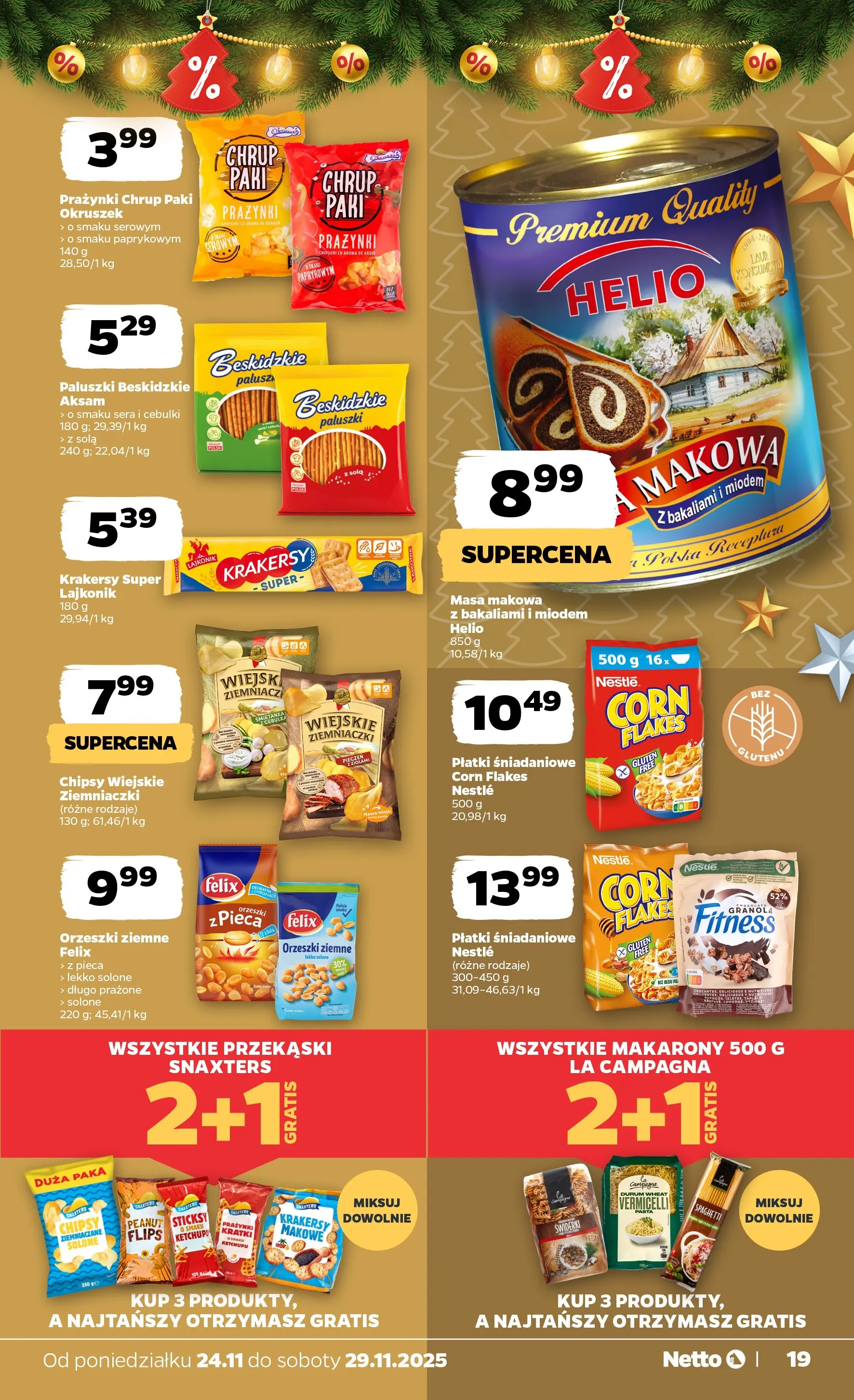 Netto - NETTO T48A ważne do 29.11 od 23.11.2025 - Aktualne promocje | Strona: 19 | Produkty: Krakersy, Orzeszki ziemne, Płatki, Corn Flakes