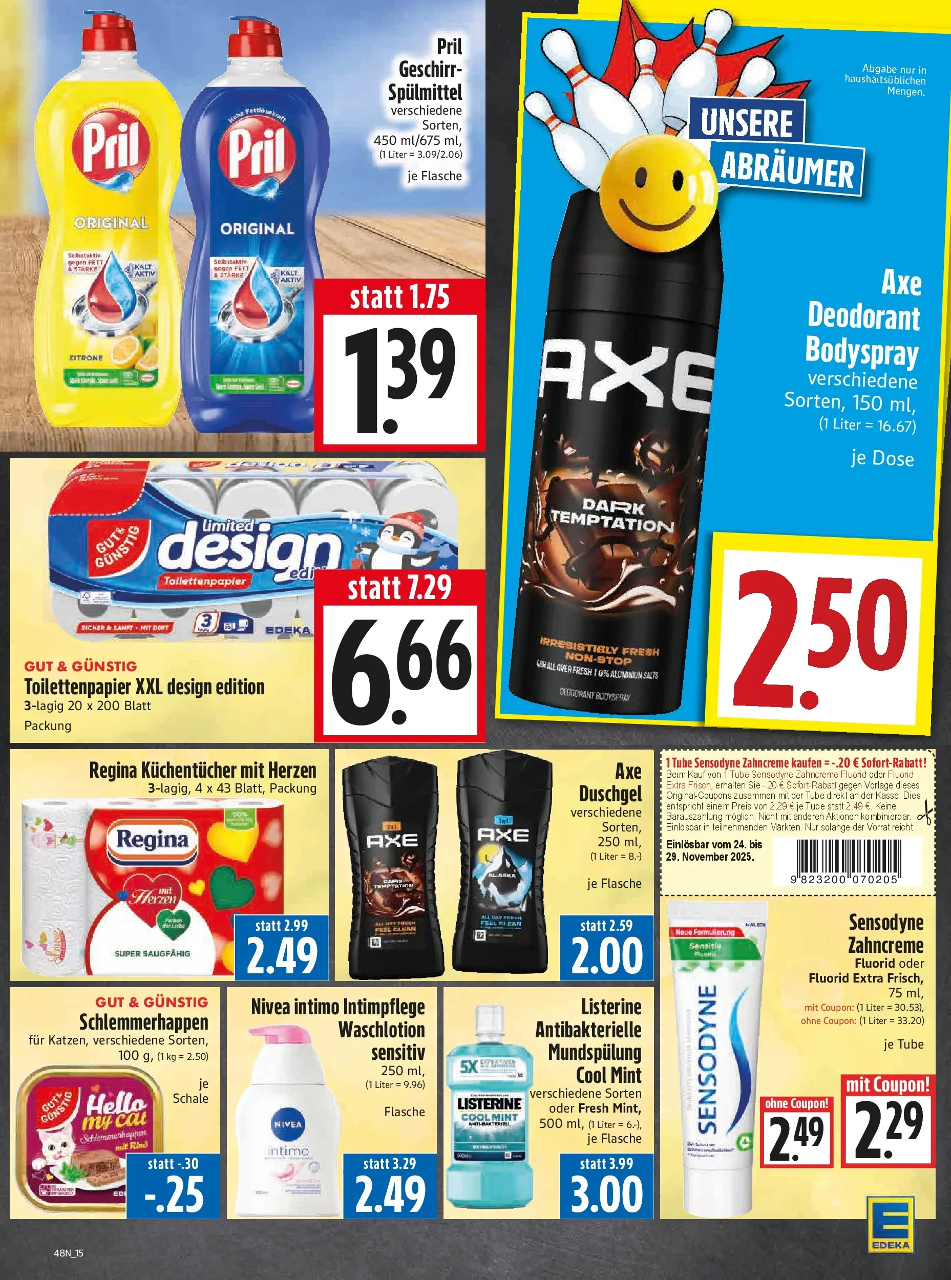 Entdecke - Edeka Hahner: Wochenangebote (ab 23.11.2025) zum Blättern | Seite: 17 | Produkte: Deodorant, Pril, Listerine, Toilettenpapier