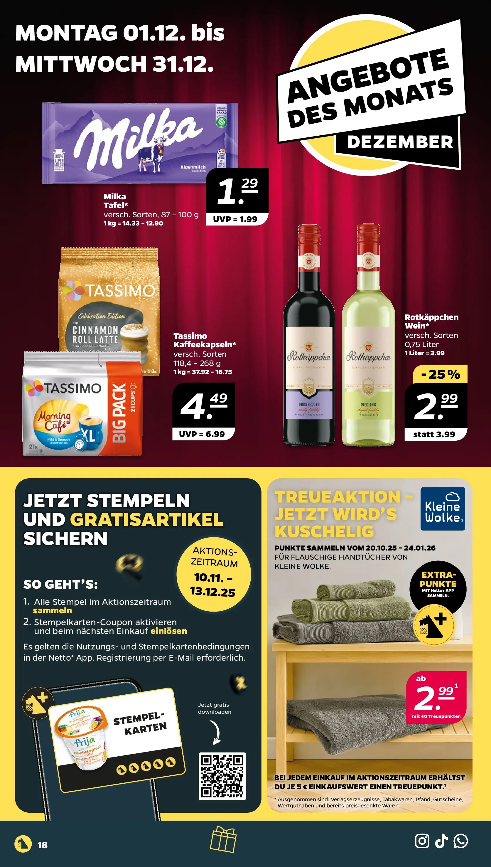 Netto - Netto APS : Wochenangebote ab 30.11.2025 → Angebote nächste Woche | Seite: 18 | Produkte: Milch, Milka, Rotkäppchen, Tassimo