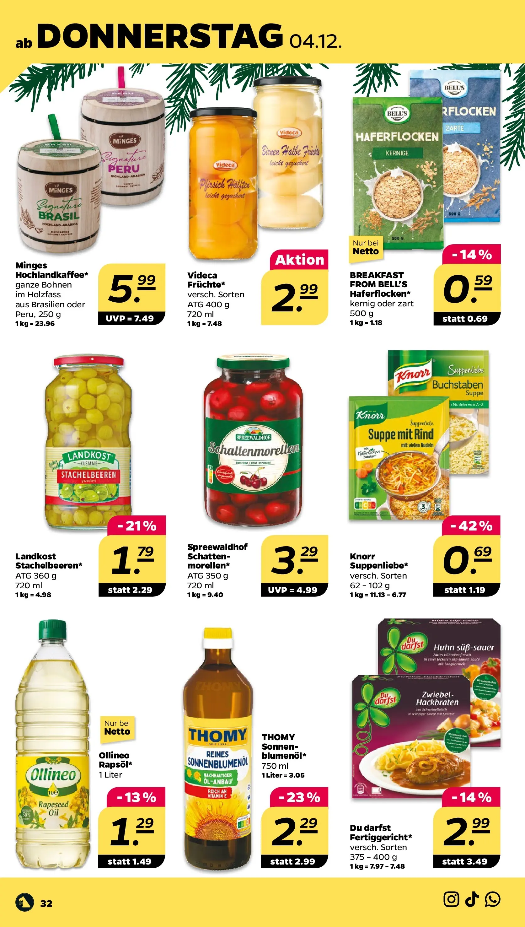 Netto - Netto APS : Wochenangebote ab 30.11.2025 → Angebote nächste Woche | Seite: 34 | Produkte: Sonnenblumenol, Knorr, Pfirsich, Nudeln