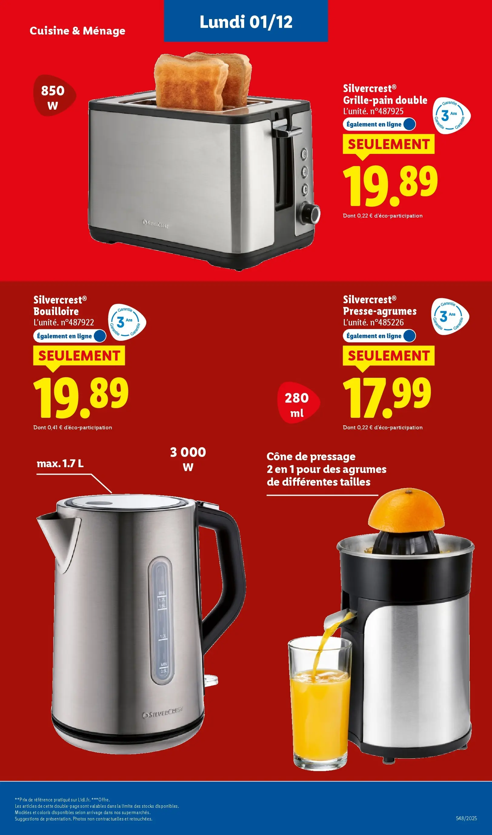 Catalogue LIDL du 26/11/2025 | Promo prospectus en ligne | Page: 75 | Produits: Bouilloire, Presse-agrumes, Grille-pain, Toaster