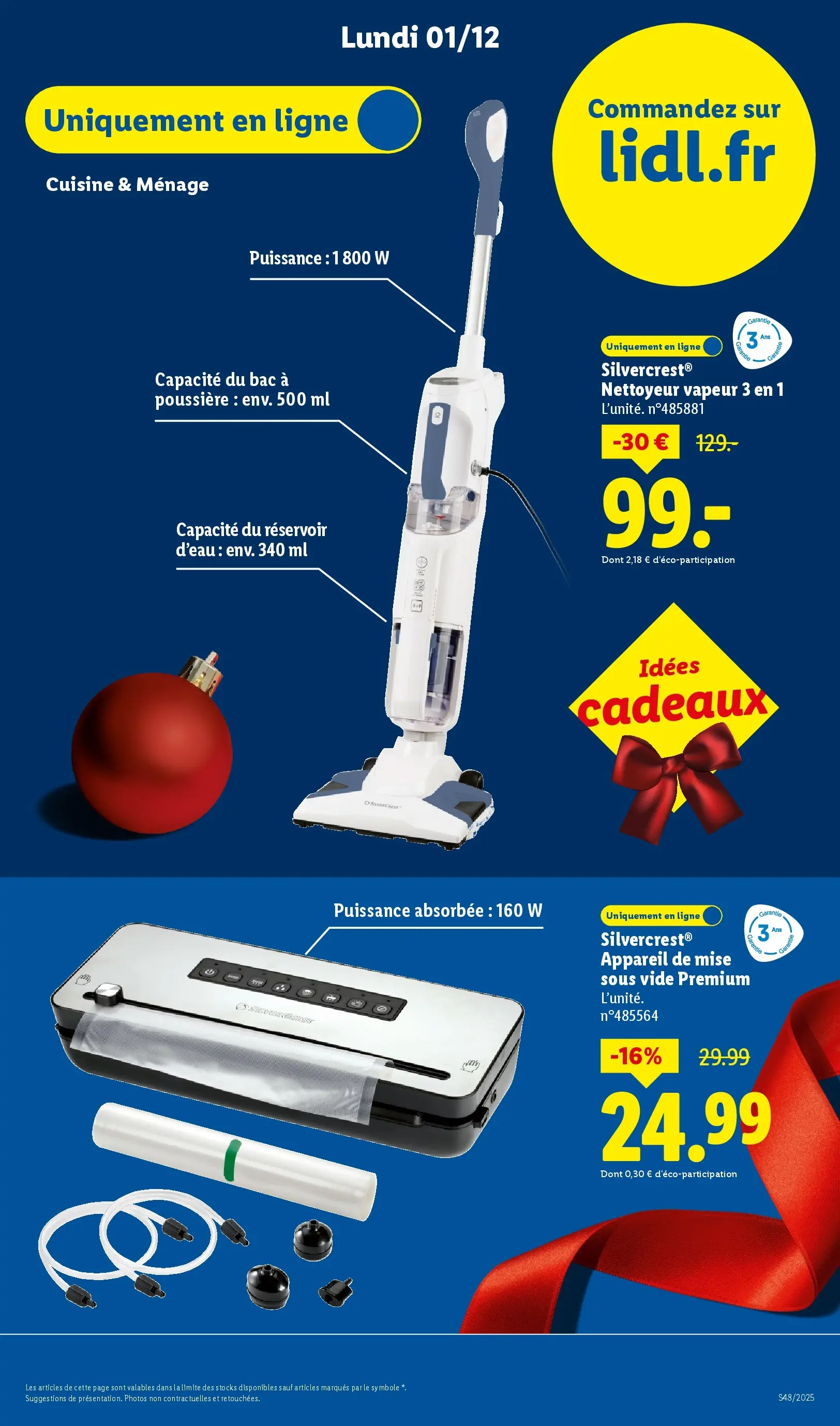 Catalogue LIDL du 26/11/2025 | Promo prospectus en ligne | Page: 91 | Produits: Nettoyeur vapeur, Appareil de mise sous vide, Réservoir d'eau