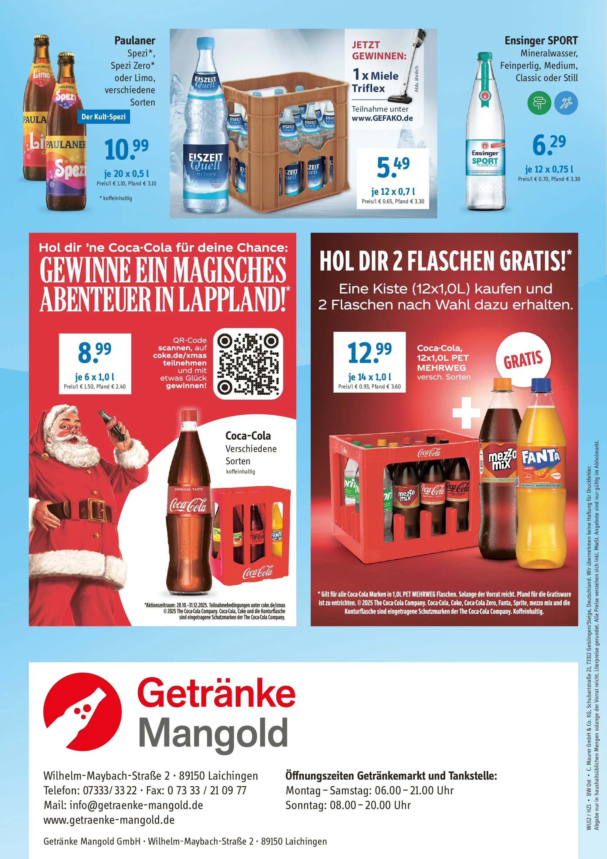 Entdecke - Getränke Mangold: Angebote (ab 23.11.2025) zum Blättern | Seite: 4 | Produkte: Miele, Coca cola, Cola, Uhr