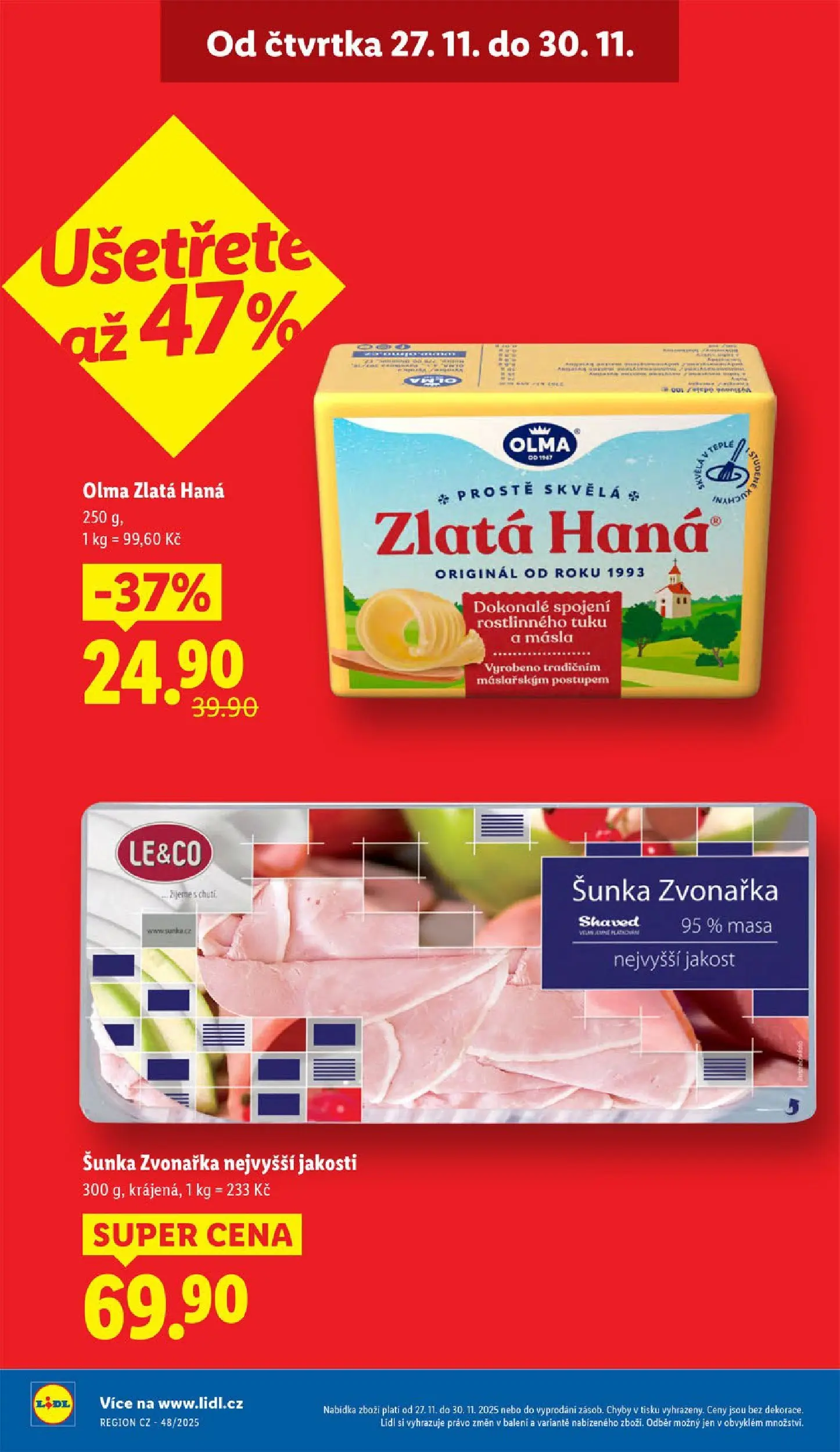 Lidl leták od 26.11.2025 - Nový akční leták | Strana: 2 | Produkty: Šunka, Zlatá Hana