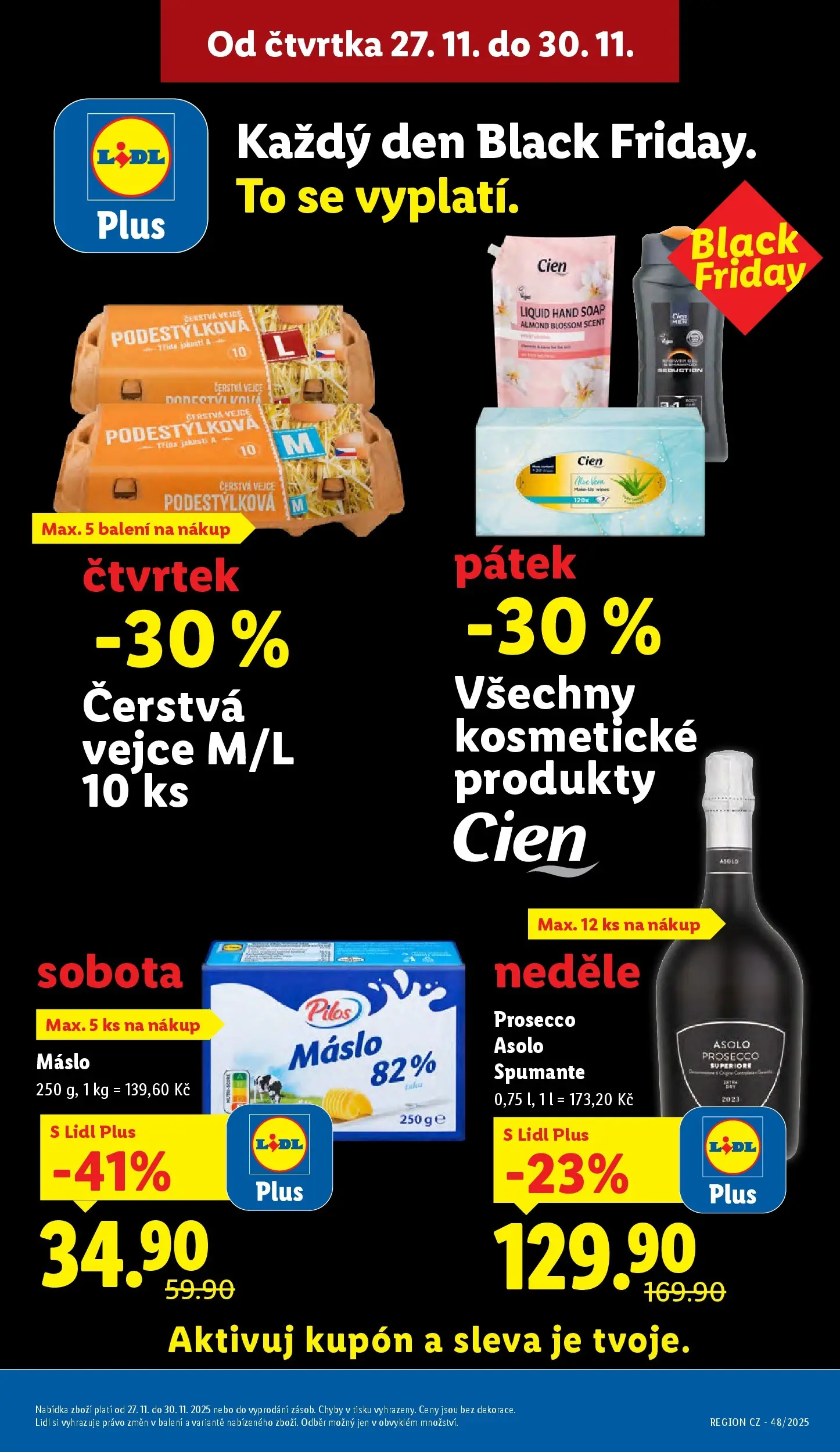 Lidl leták od 26.11.2025 - Nový akční leták | Strana: 9 | Produkty: Prosecco, Máslo, Vejce, Cien