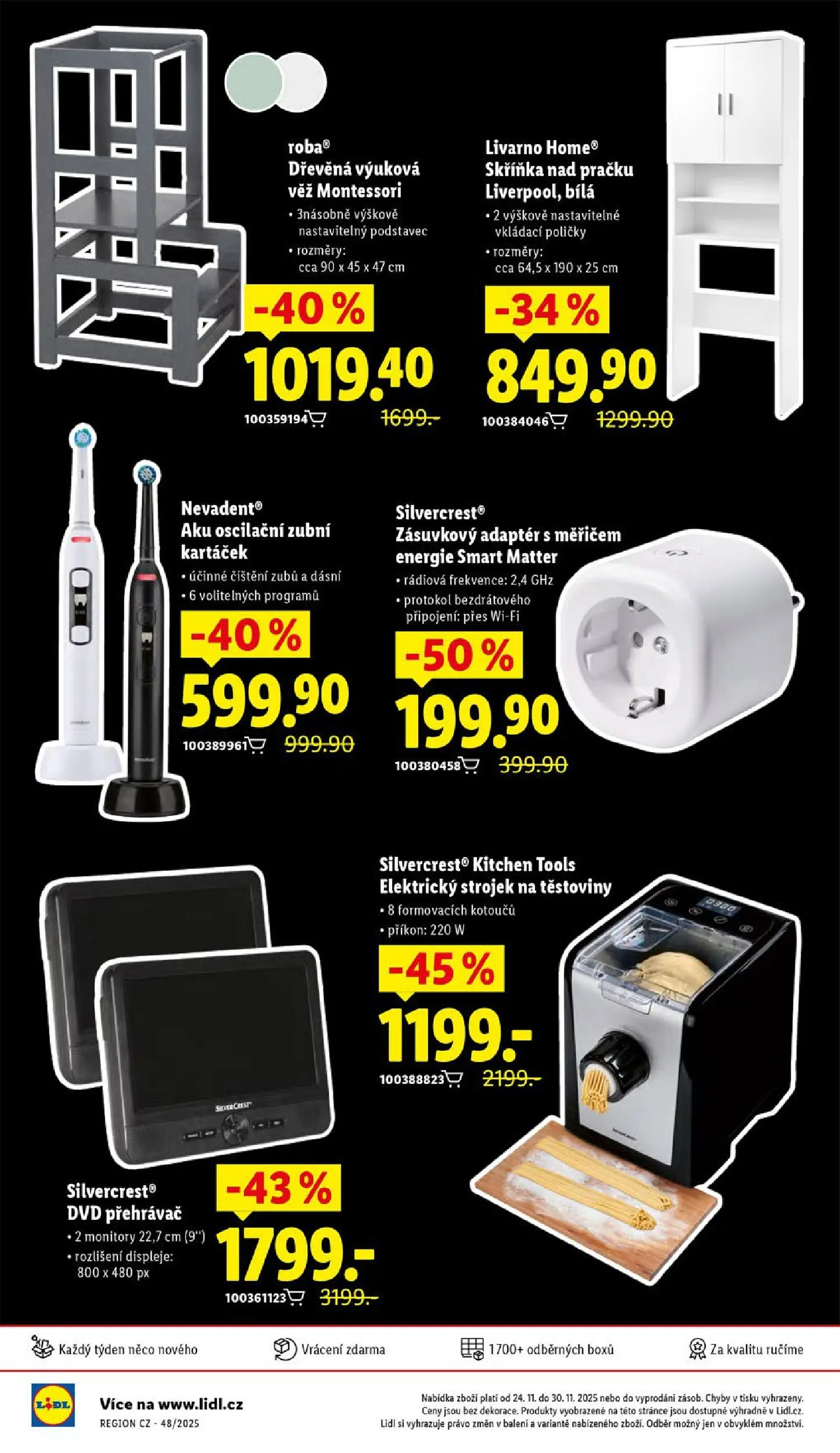 Lidl leták od 23.11.2025 - Nový akční leták | Strana: 34 | Produkty: Zubní kartáček, Skříňka nad pračku, Strojek na těstoviny, DVD
