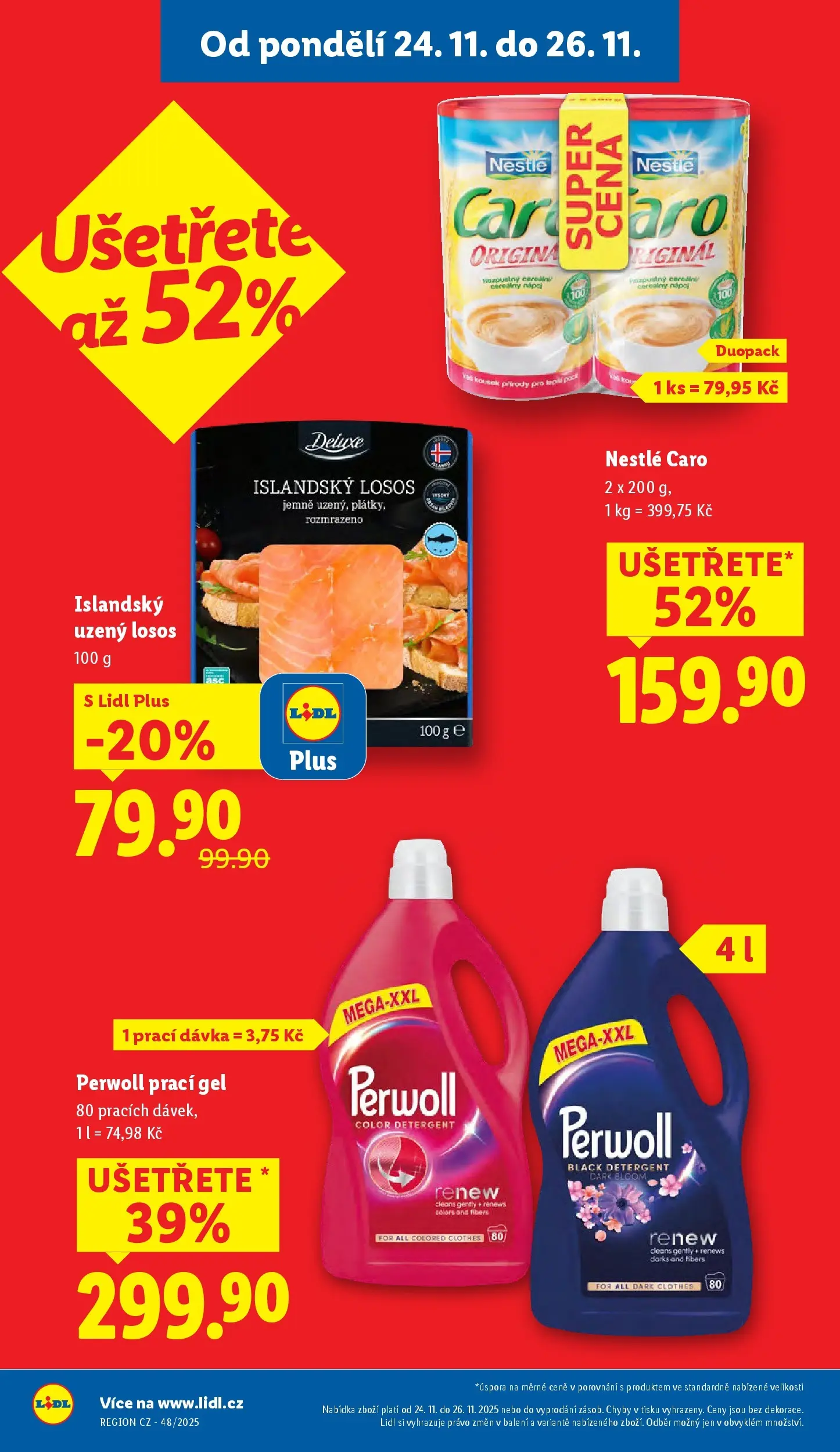 Lidl leták od 23.11.2025 - Nový akční leták | Strana: 2 | Produkty: Prací gel, Losos, Deluxe, Uzený losos