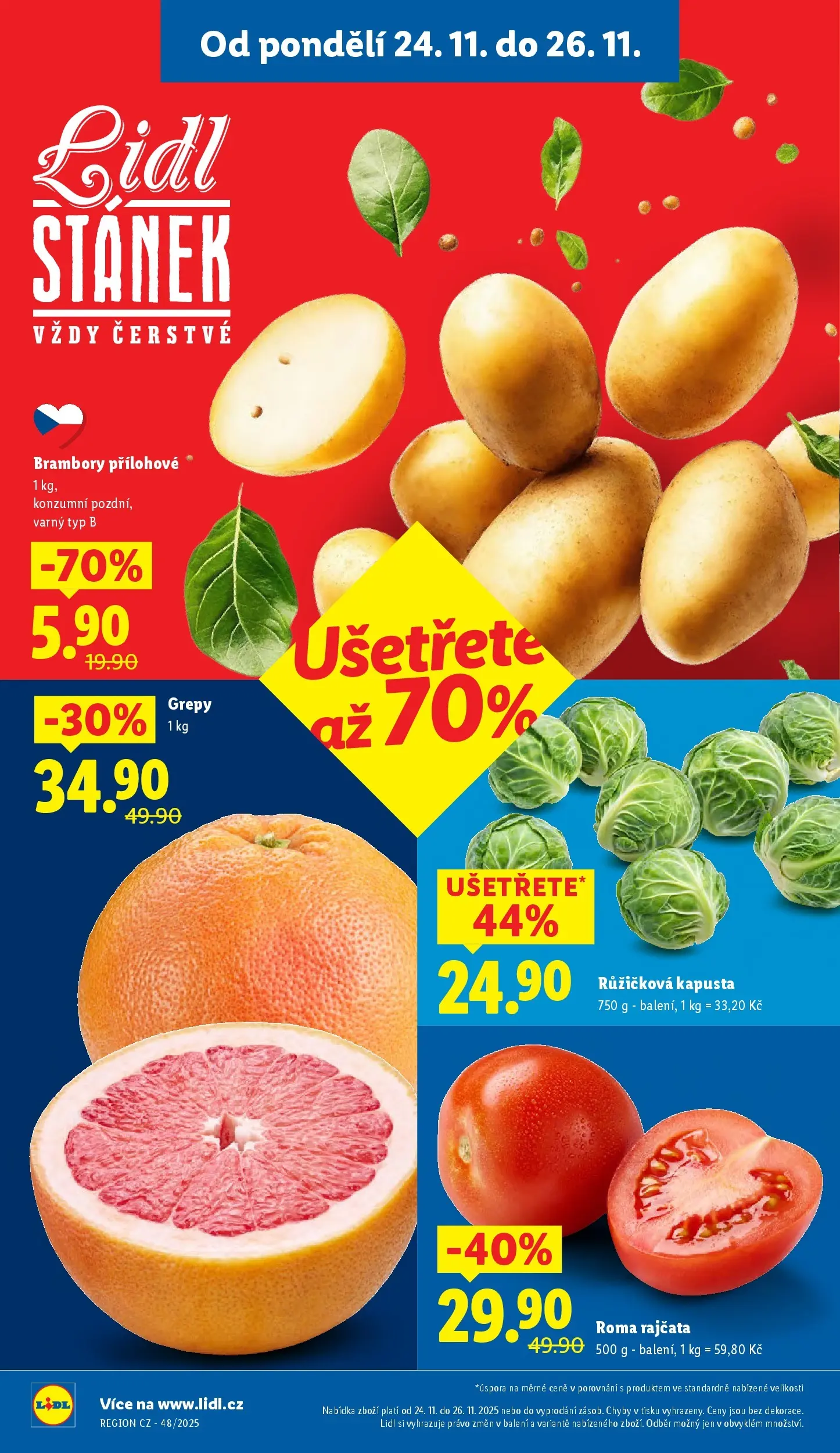 Lidl leták od 23.11.2025 - Nový akční leták | Strana: 10 | Produkty: Růžičková kapusta, Rajčata, Brambory, Kapusta