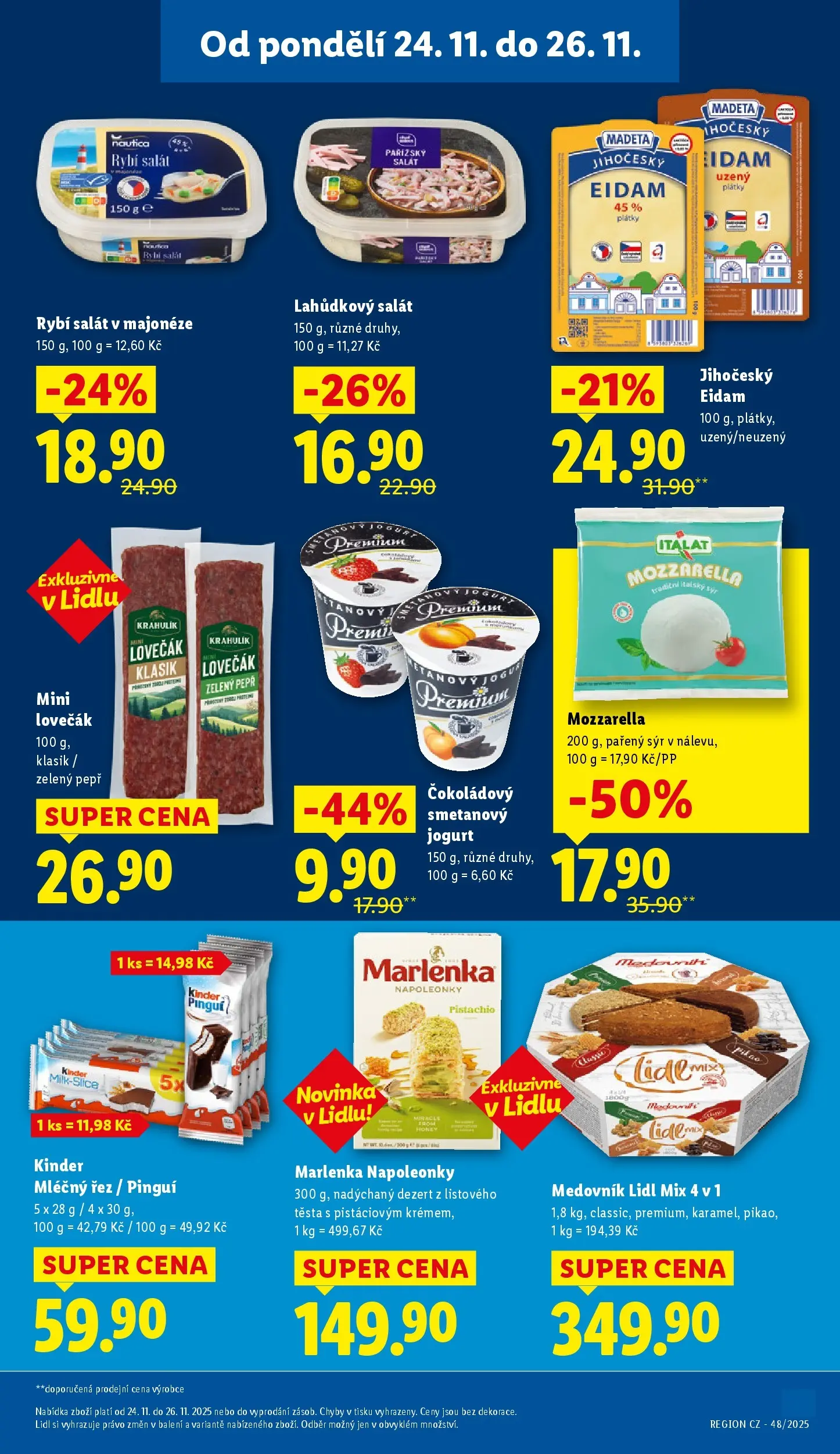 Lidl leták od 23.11.2025 - Nový akční leták | Strana: 25 | Produkty: Rybí salát, Salát, Medovník, Kinder
