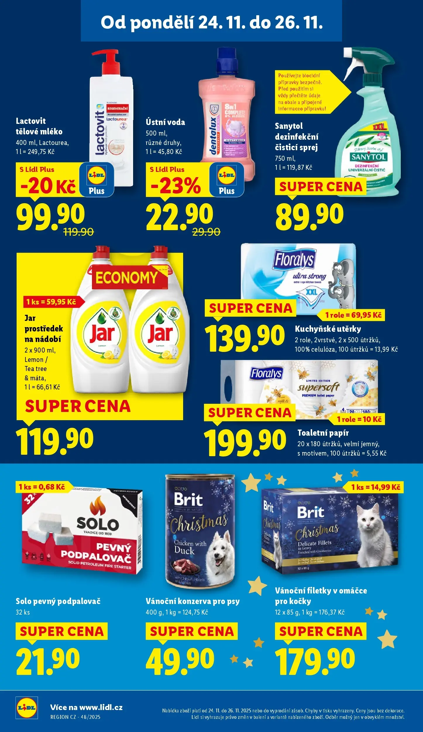 Lidl leták od 23.11.2025 - Nový akční leták | Strana: 28 | Produkty: Mléko, Konzerva pro psy, Sanytol, Lactovit tělové mléko