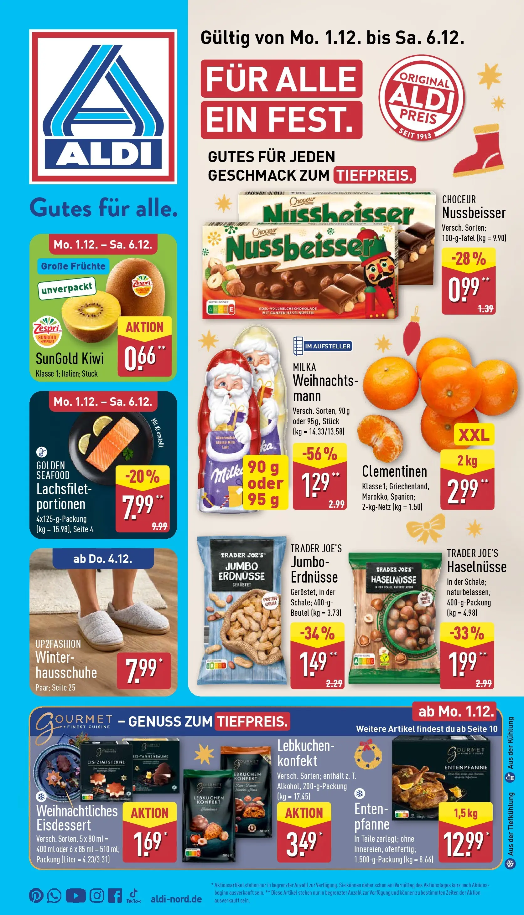 Aldi - ALDI Nord: Wochenangebote (ab 30.11.2025) » Angebote Online | Seite: 1 | Produkte: Up2fashion, Erdnüsse, Hausschuhe, Kiwi