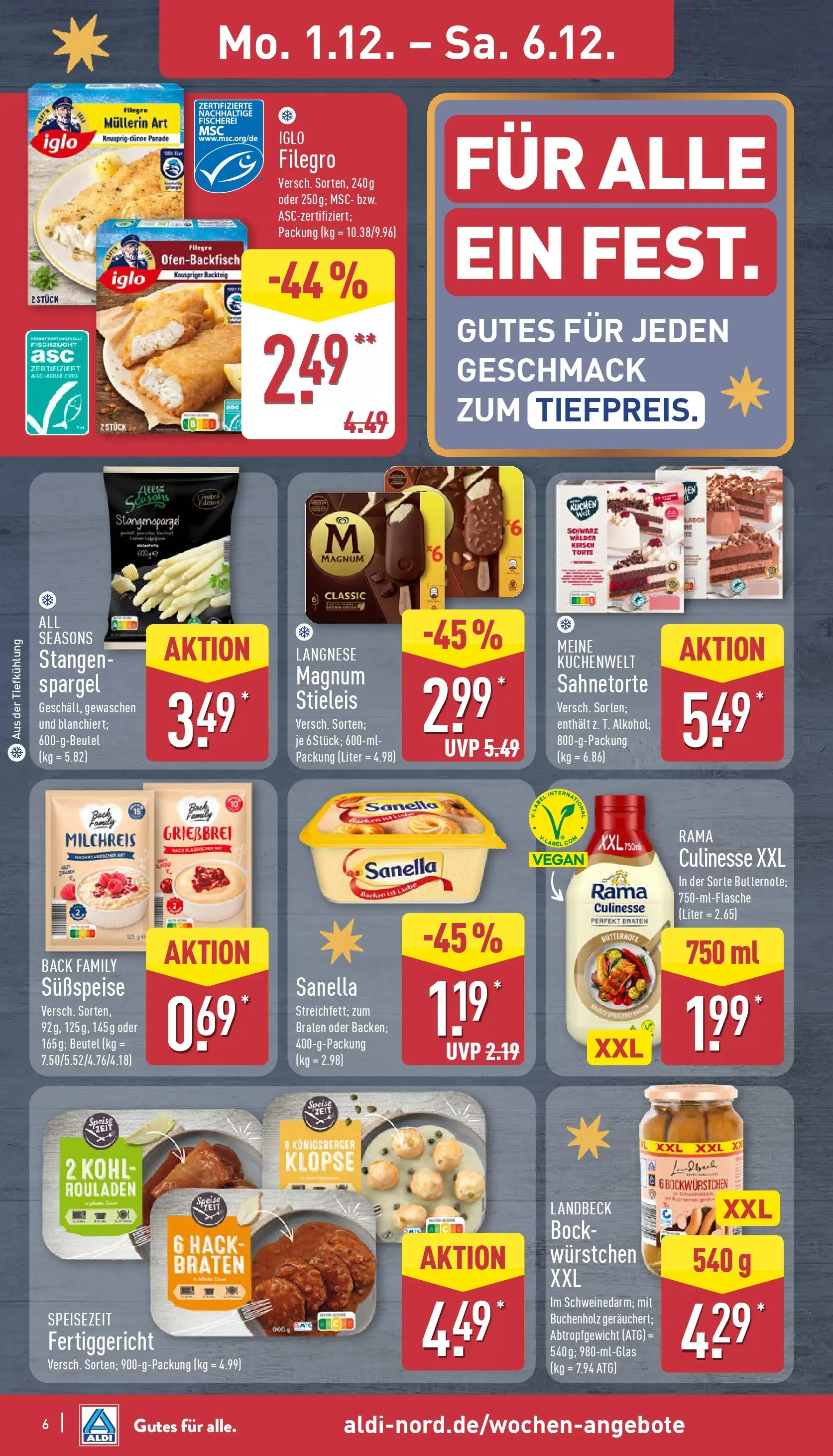 Aldi - ALDI Nord: Wochenangebote (ab 30.11.2025) » Angebote Online | Seite: 7 | Produkte: Langnese, Iglo, Spargel, Kuchen