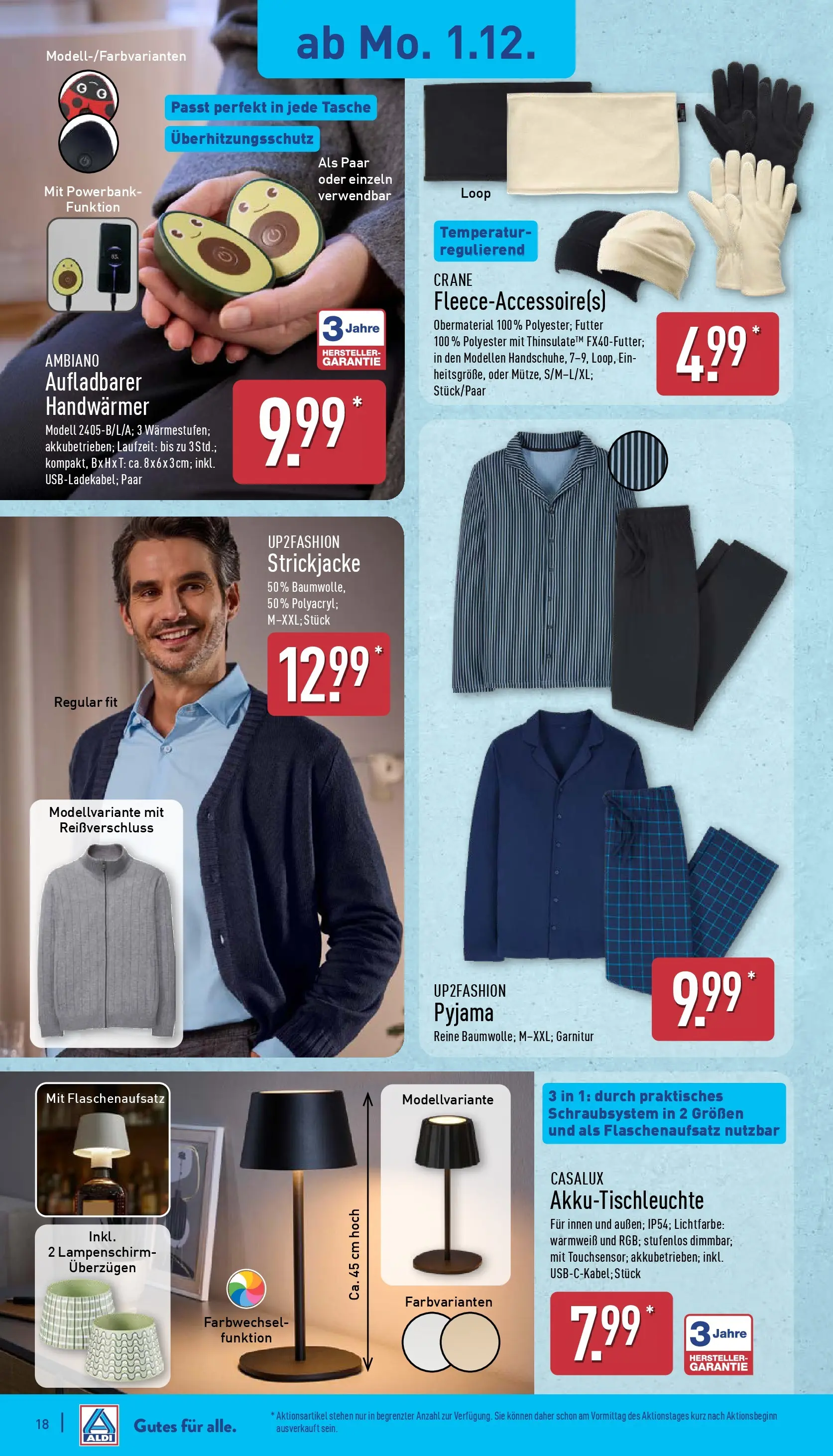 Aldi - ALDI Nord: Wochenangebote (ab 30.11.2025) » Angebote Online | Seite: 19 | Produkte: Tasche, Lampenschirm, Pyjama, Powerbank