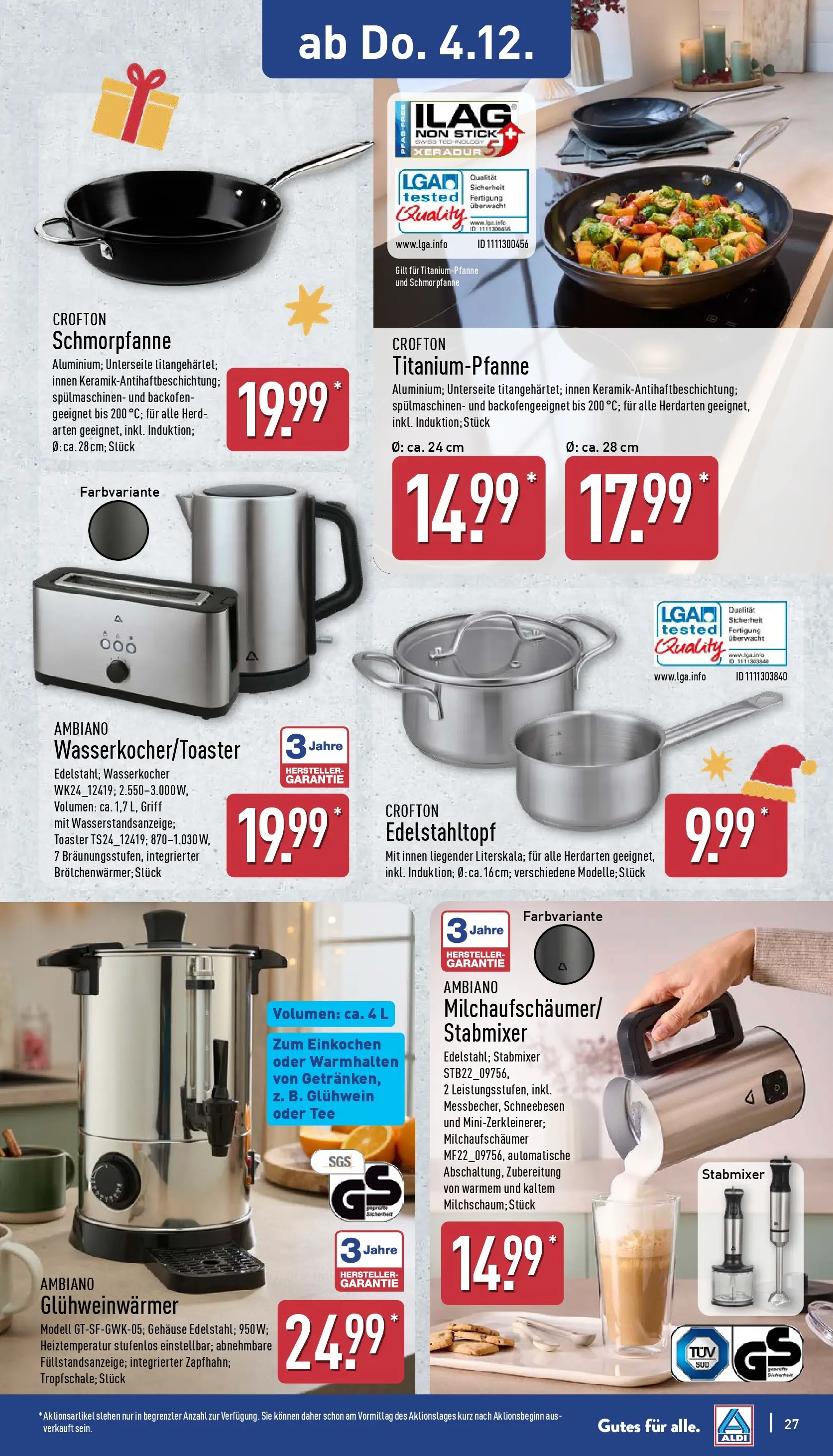 Aldi - ALDI Nord: Wochenangebote (ab 30.11.2025) » Angebote Online | Seite: 28 | Produkte: Herd, Toaster, Tee, Stabmixer