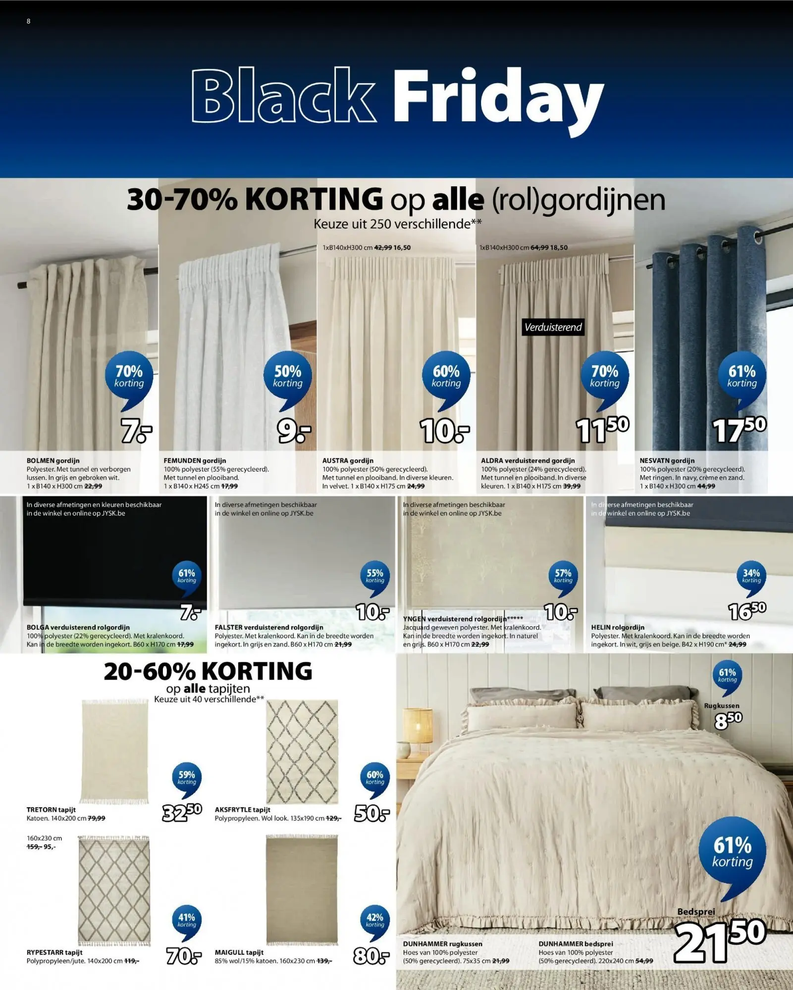 Folder JYSK BLACK FRIDAY 2025 vanaf 23/11 | Pagina: 8 | Producten: Tapijt, Crème, Kan