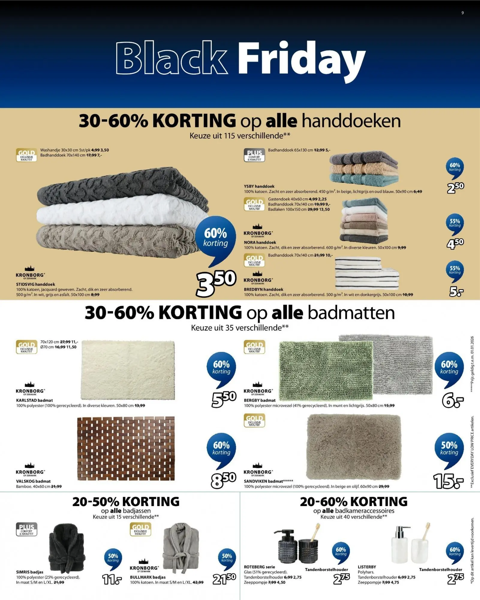 Folder JYSK BLACK FRIDAY 2025 vanaf 23/11 | Pagina: 9 | Producten: Badjas, Badhanddoek, Munt, Kan