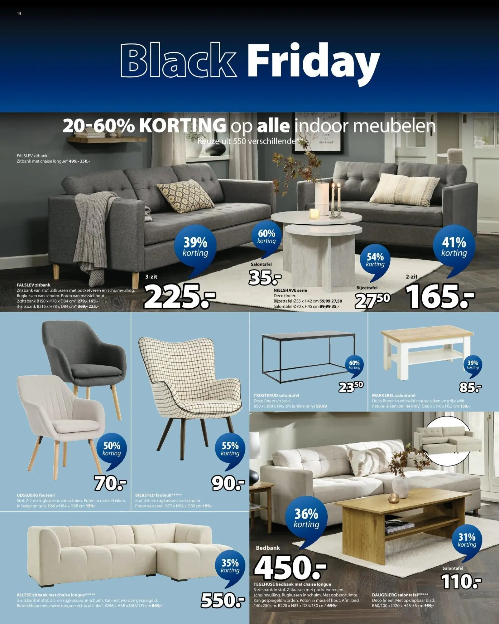 Folder JYSK BLACK FRIDAY 2025 vanaf 23/11 | Pagina: 14 | Producten: Fauteuil, Zitbank, Bed, Kan