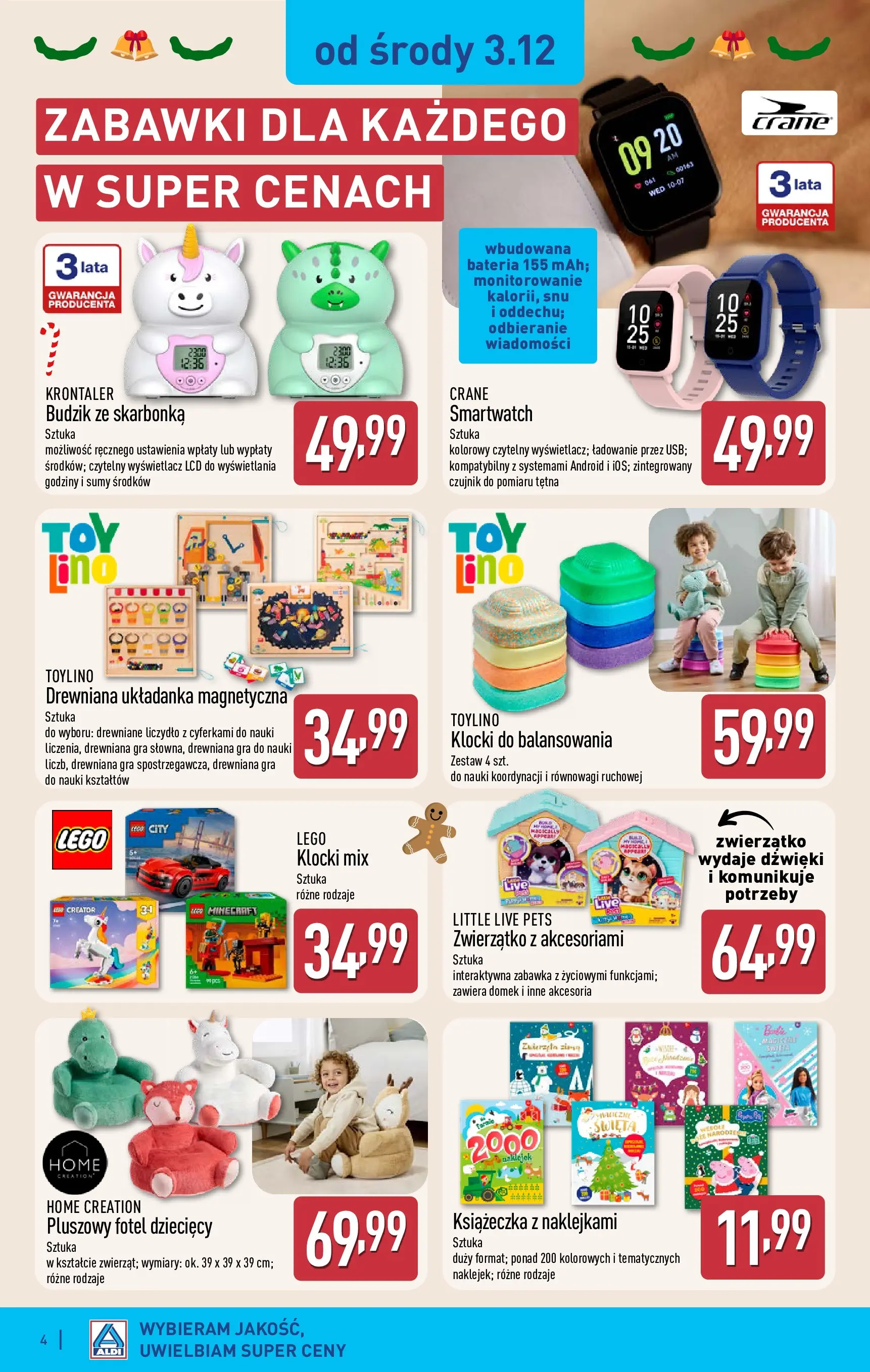 Aldi Gazetka - Hity od Środy i od Soboty od 03.12.2025 - Ulotka PDF, promocje | Strona: 4 | Produkty: Smartwatch, Lego, Fotel, Bateria