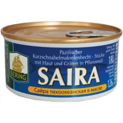 Pazifischer Kurzschnabelmakrelenhecht-Stücke mit Haut und Gräten in Pflanzenöl