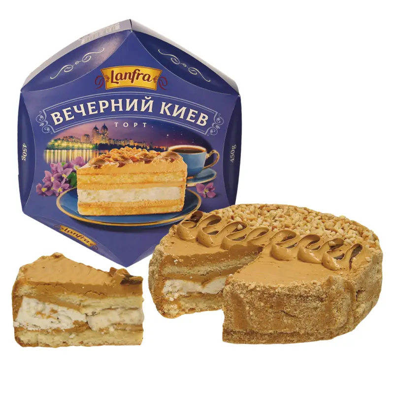 Luftige Torte mit karamellisierter gezuckerter Kondensmilch und gerösteten Erdnüssen, tiefgefroren