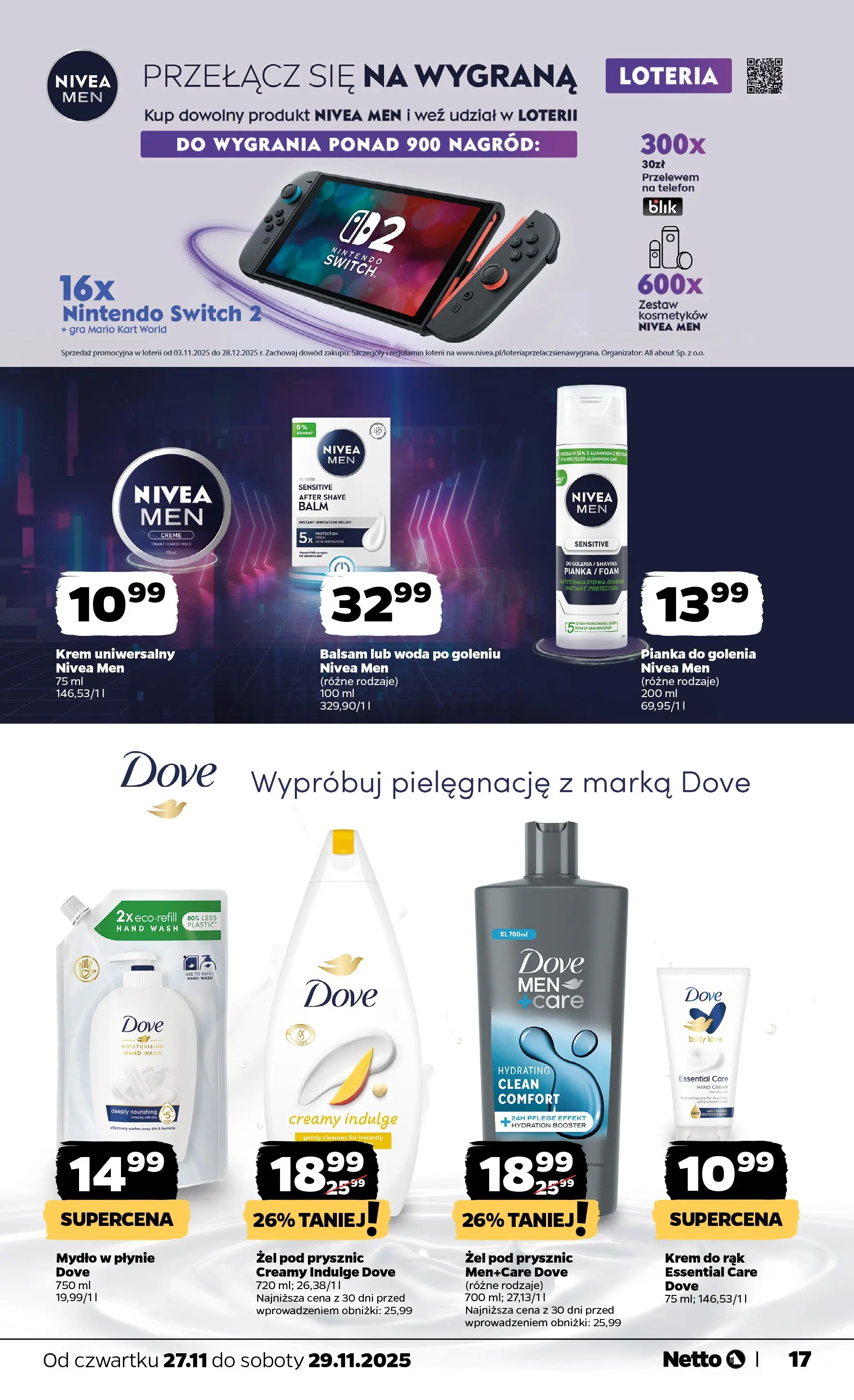 Netto - NETTO T48B Food ważne do 29.11 od 26.11.2025 - Aktualne promocje | Strona: 17 | Produkty: Gra, Body, Pianka do golenia, Krem do rąk