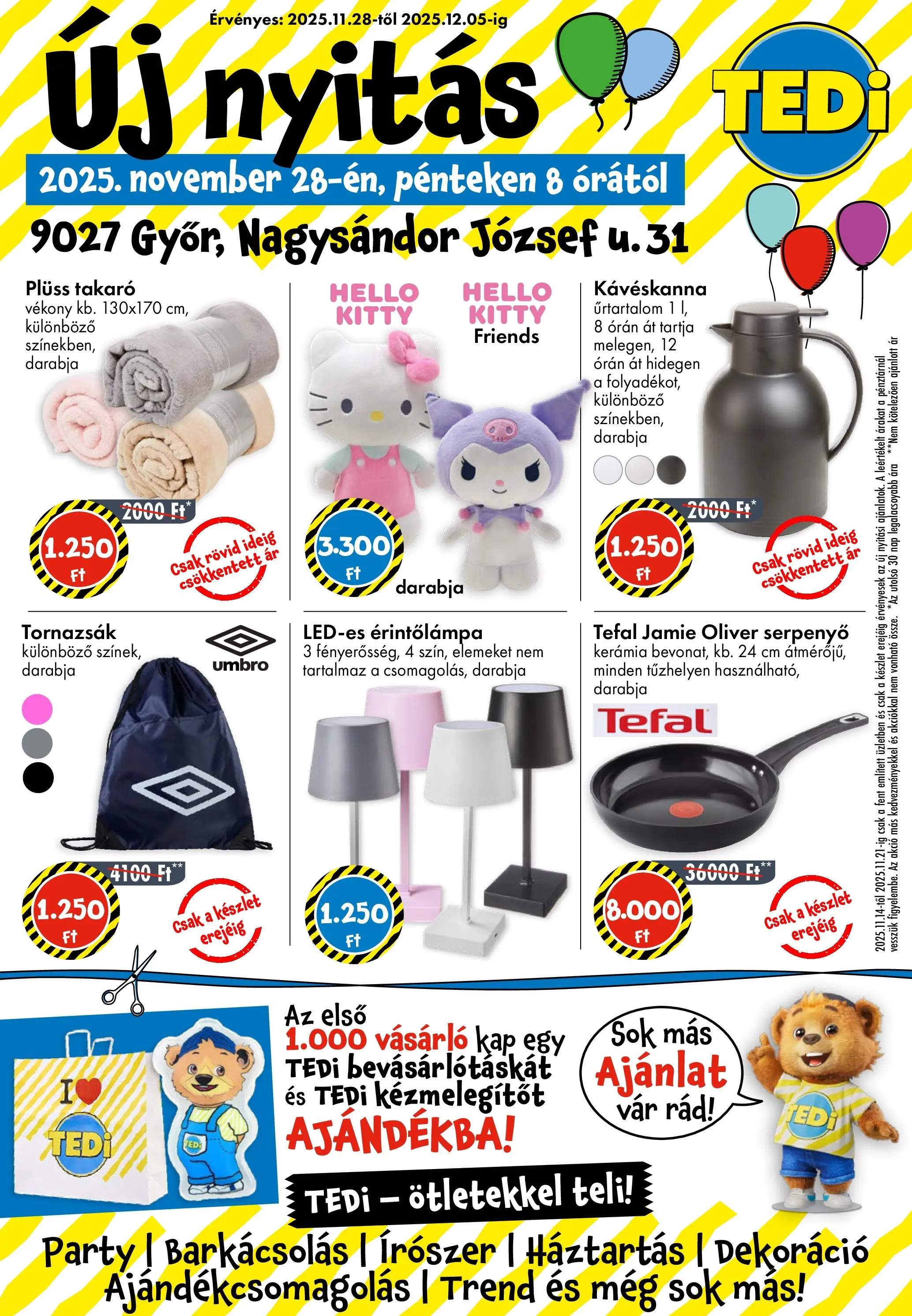 TEDi Akciós újság Győr - 2025.11.28. -tól/töl > akció, lapozható szórólap 🛍️ | Oldal: 1 | Termékek: Tefal, Takaró, Serpenyő, Dekoráció