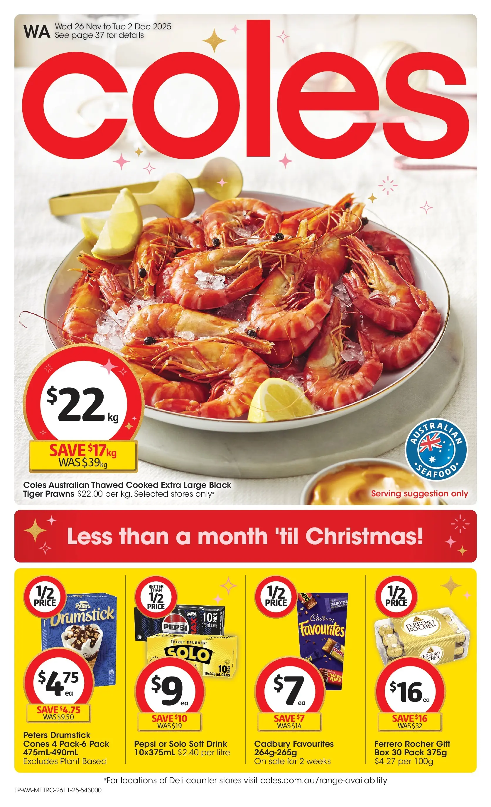 ﻿﻿Coles catalogue valid from 26/11/2025 > Online Australia | Page: 1 | Products: Box, Plant, Dairy, Prawns