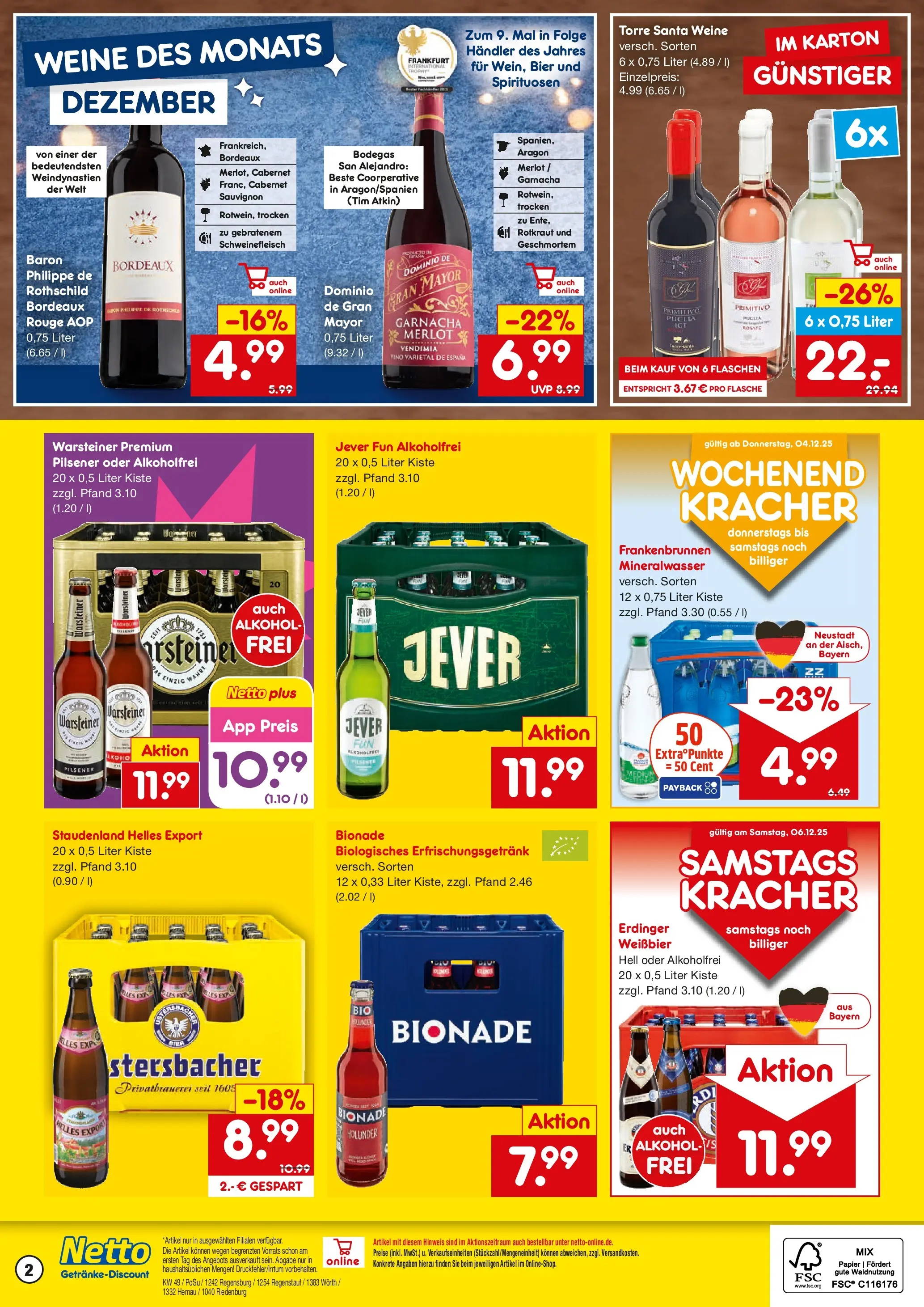 Netto Marken-Discount prospekt Hemau	 (ab 01.12.2025) » Angebote | Seite: 2 | Produkte: Mineralwasser, Warsteiner, Jever, Schweinefleisch
