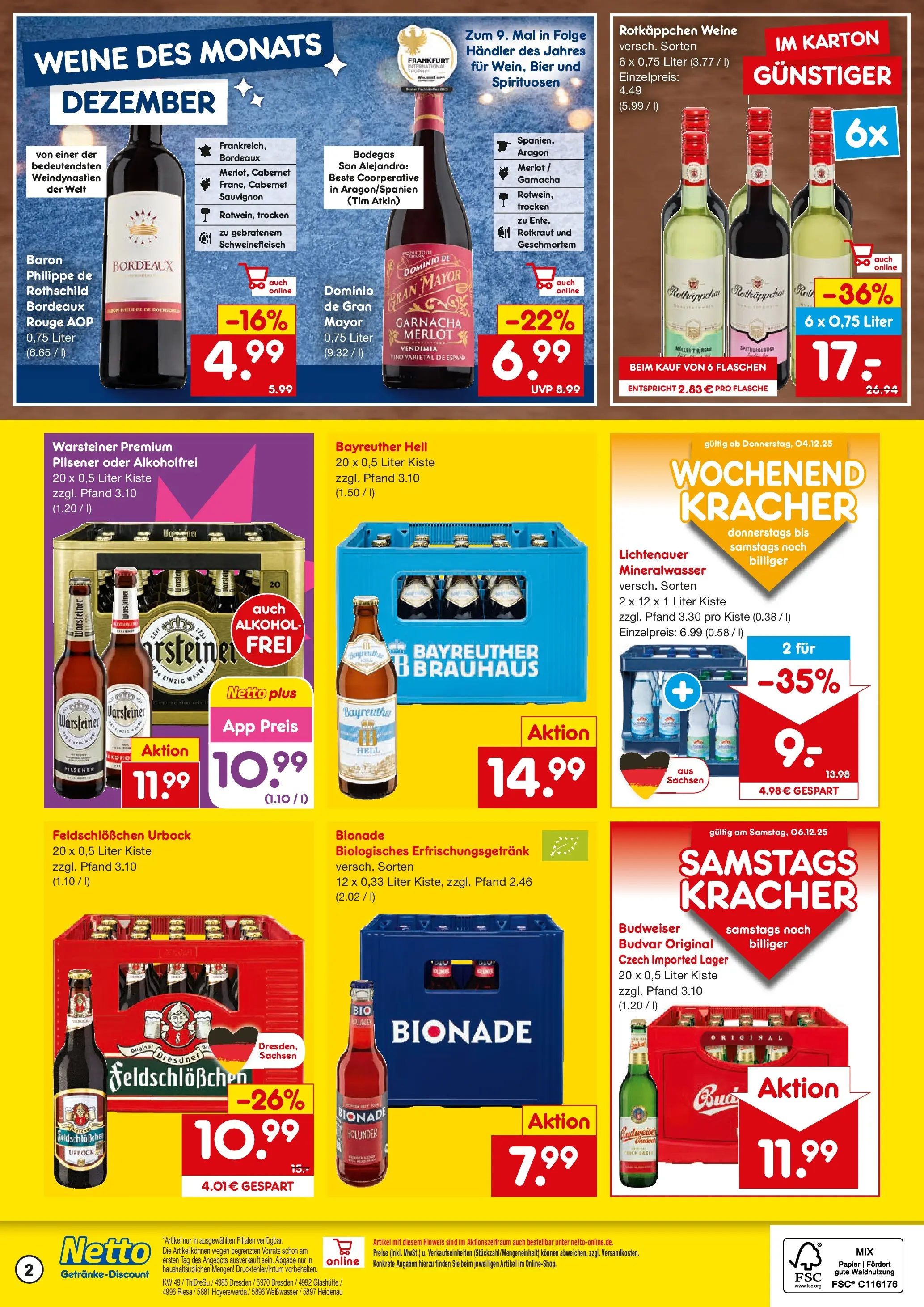 Netto Marken-Discount prospekt Riesa	 (ab 01.12.2025) » Angebote | Seite: 2 | Produkte: Bayreuther hell, Bier, Mineralwasser, Rotkäppchen