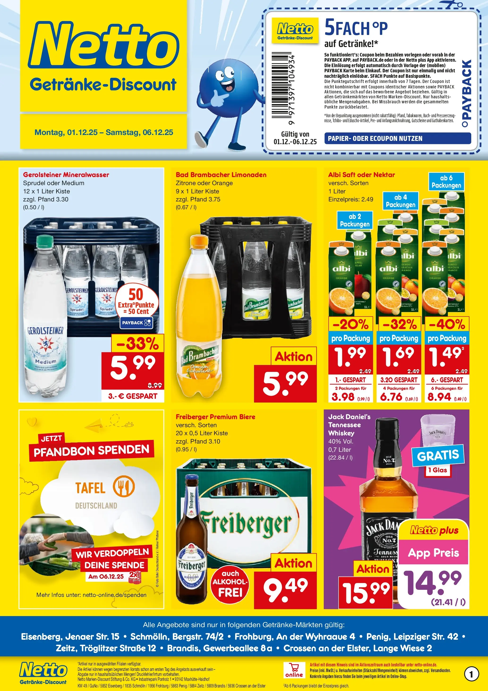 Netto Marken-Discount prospekt Penig	 (ab 30.11.2025) » Angebote | Seite: 1 | Produkte: Jack Daniel's, Mineralwasser, Saft, Gerolsteiner