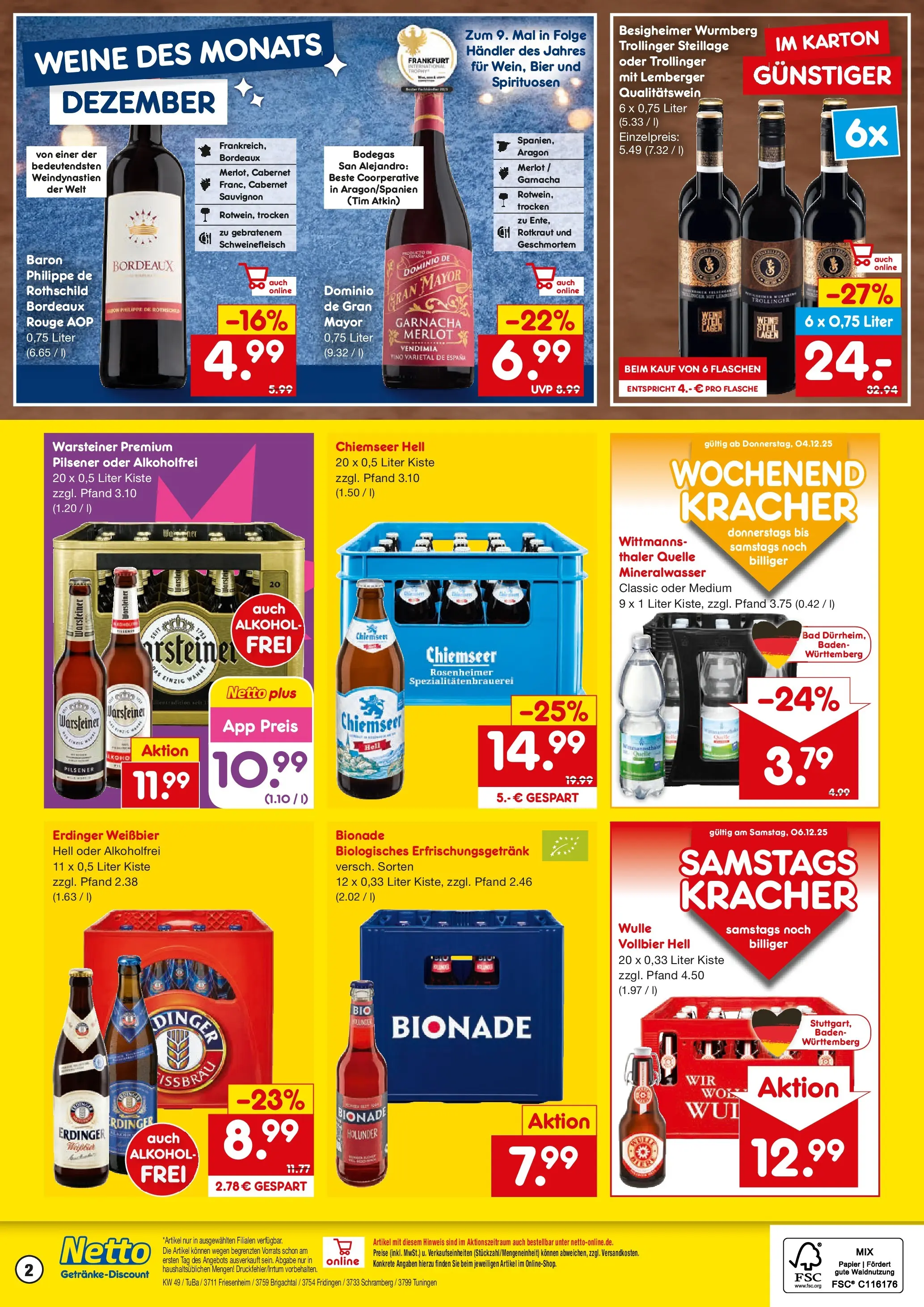 Netto Marken-Discount prospekt Friesenheim	 (ab 01.12.2025) » Angebote | Seite: 2 | Produkte: Erdinger, Weißbier, Rouge, Schweinefleisch