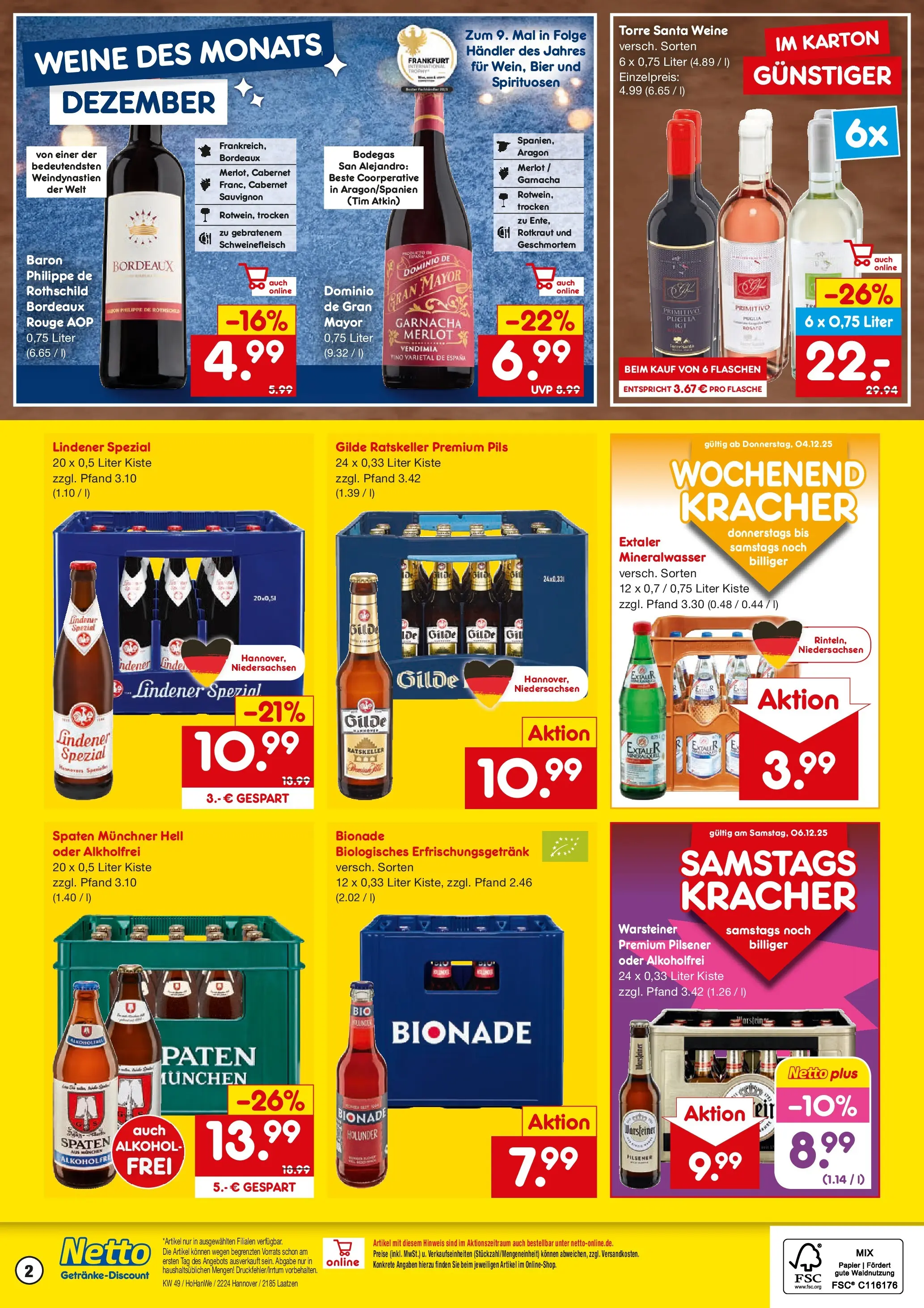 Netto Marken-Discount prospekt Hannover	 (ab 01.12.2025) » Angebote | Seite: 2 | Produkte: Bier, Merlot, Rouge, Warsteiner