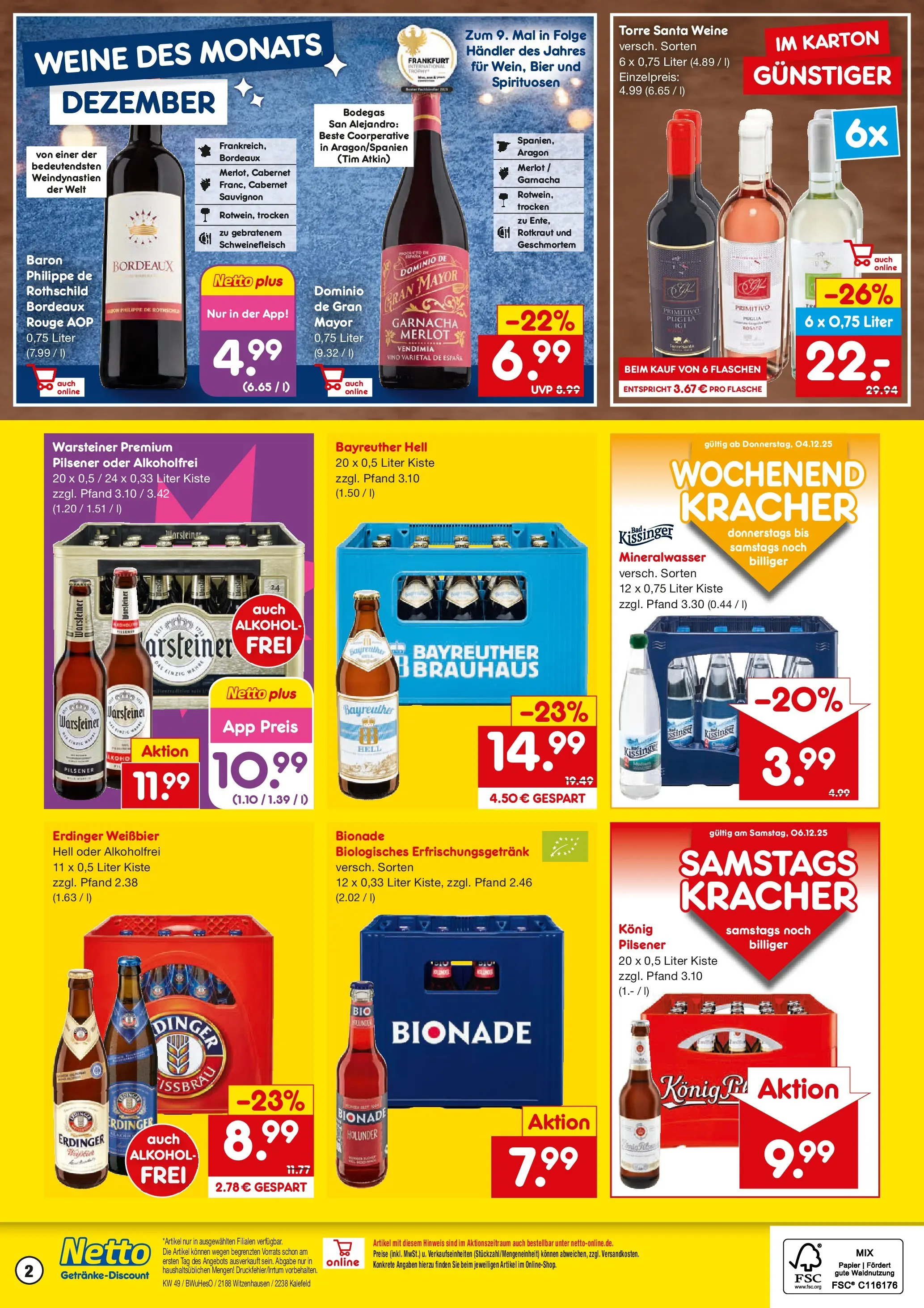 Netto Marken-Discount prospekt Witzenhausen	 (ab 01.12.2025) » Angebote | Seite: 2 | Produkte: Bier, Rouge, Mineralwasser, Warsteiner