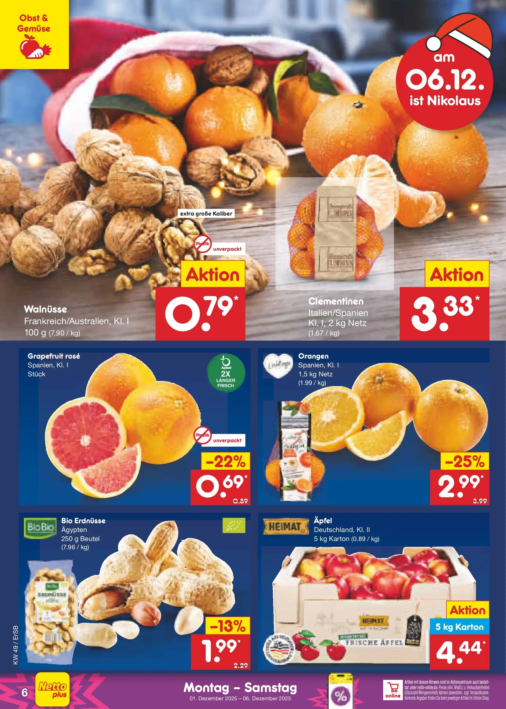 Netto Marken-Discount prospekt Nordhausen	 (ab 30.11.2025) » Angebote | Seite: 6 | Produkte: Walnüsse, Grapefruit, Gemüse, Obst