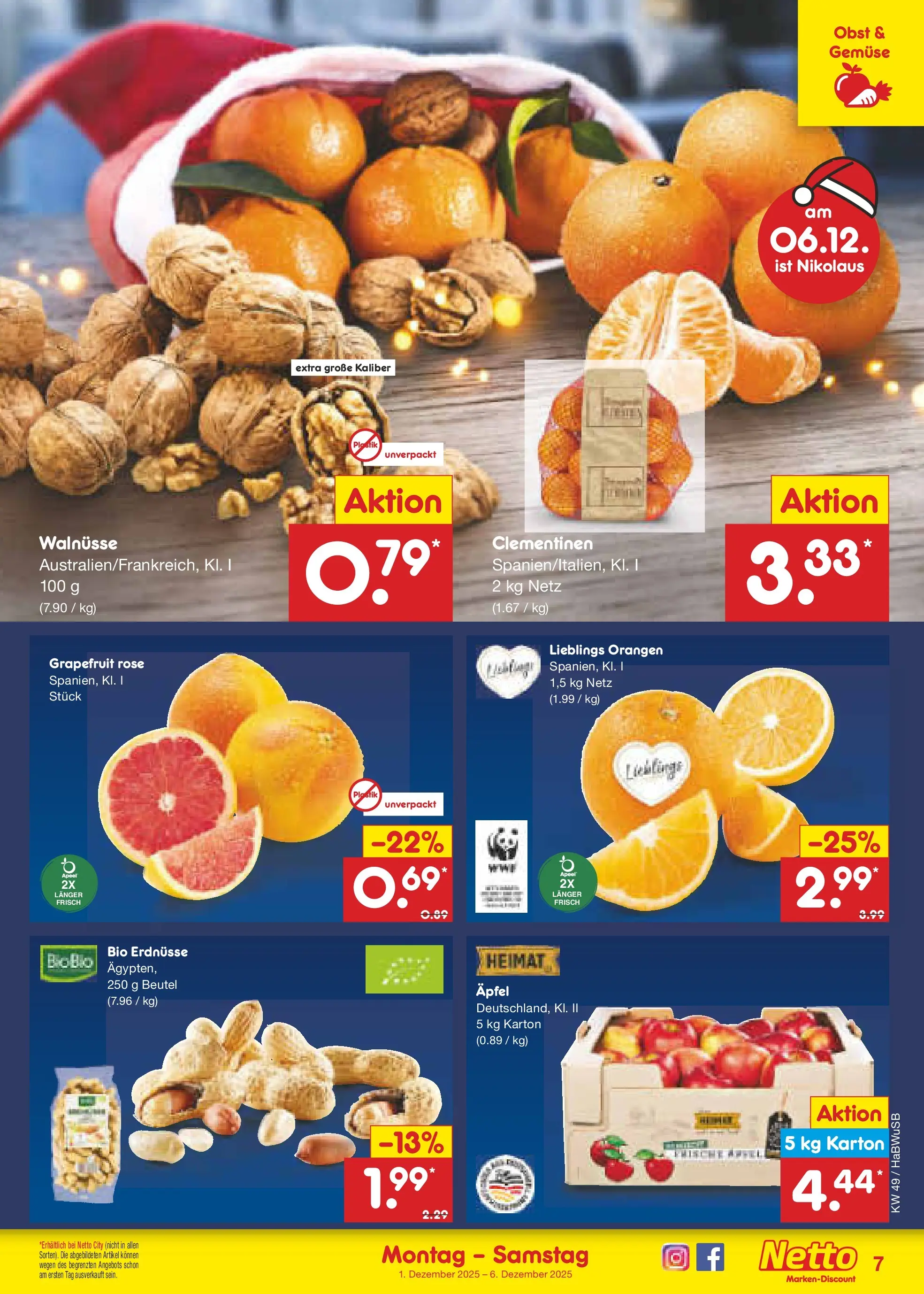 Netto Marken-Discount prospekt Bovenden	 (ab 01.12.2025) » Angebote | Seite: 7 | Produkte: Walnüsse, Äpfel, Orangen, Obst