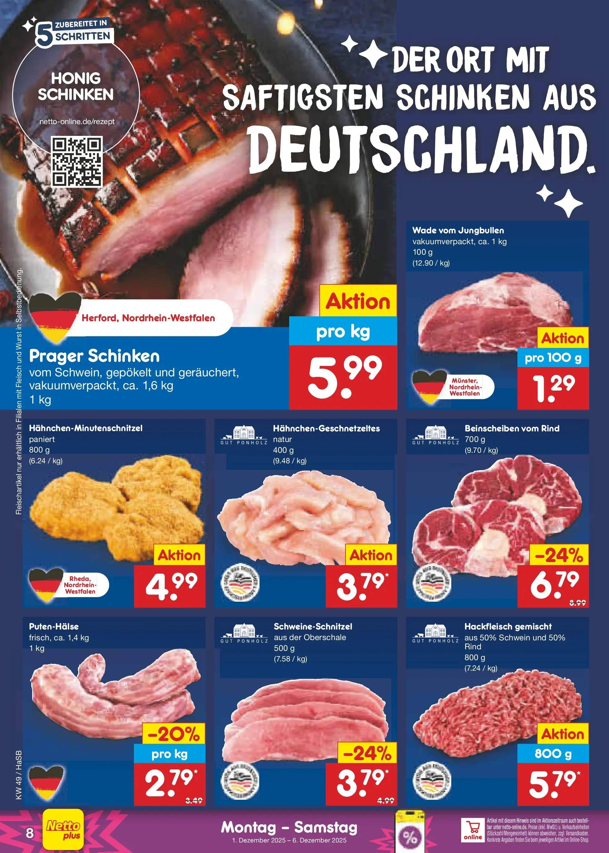 Netto Marken-Discount prospekt Schwerte-Geisecke	 (ab 01.12.2025) » Angebote | Seite: 8 | Produkte: Wurst, Schinken, Fleisch, Hackfleisch