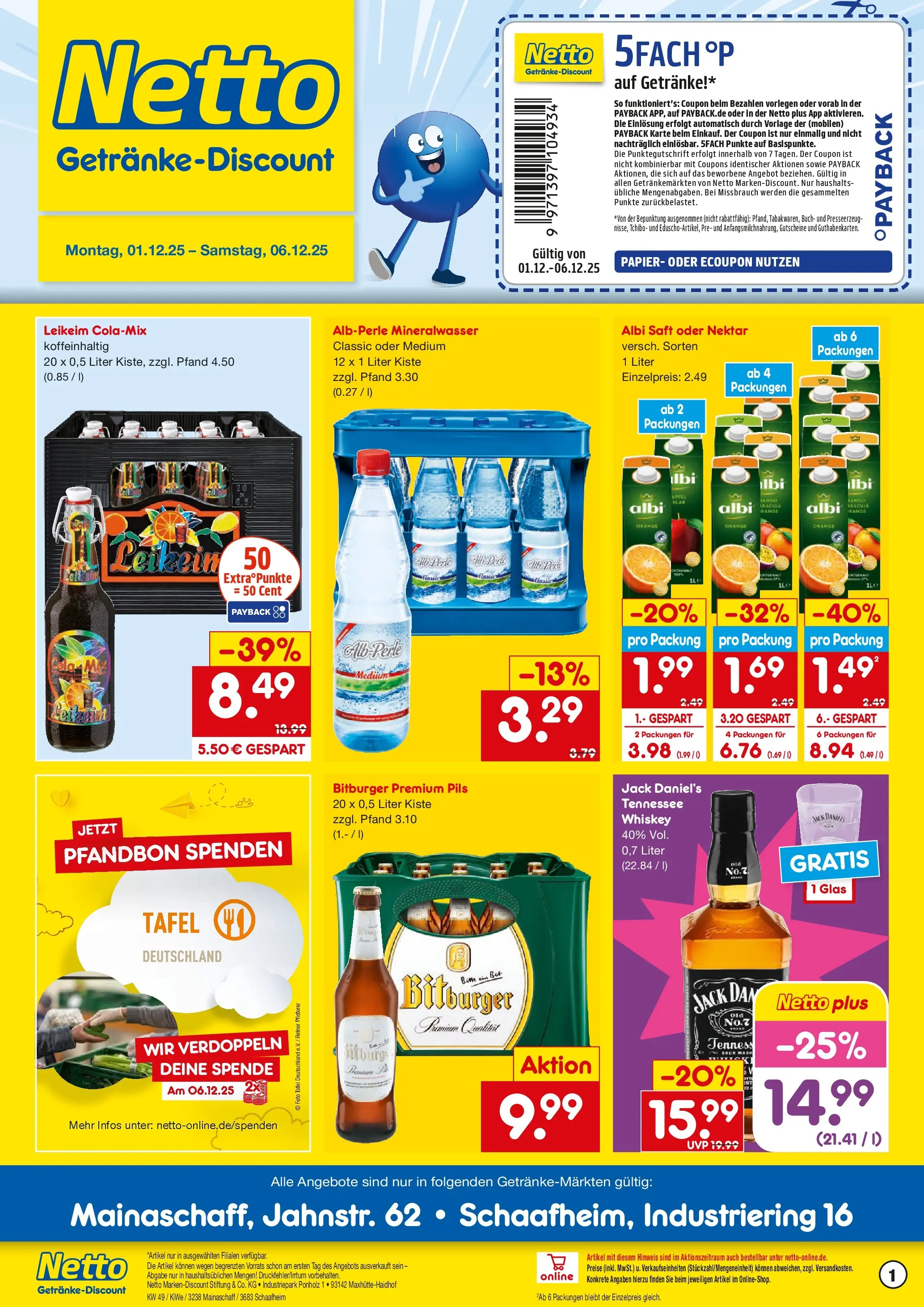 Netto Marken-Discount prospekt Schaafheim	 (ab 01.12.2025) » Angebote | Seite: 1 | Produkte: Bitburger, Pils, Jack Daniel's, Whiskey